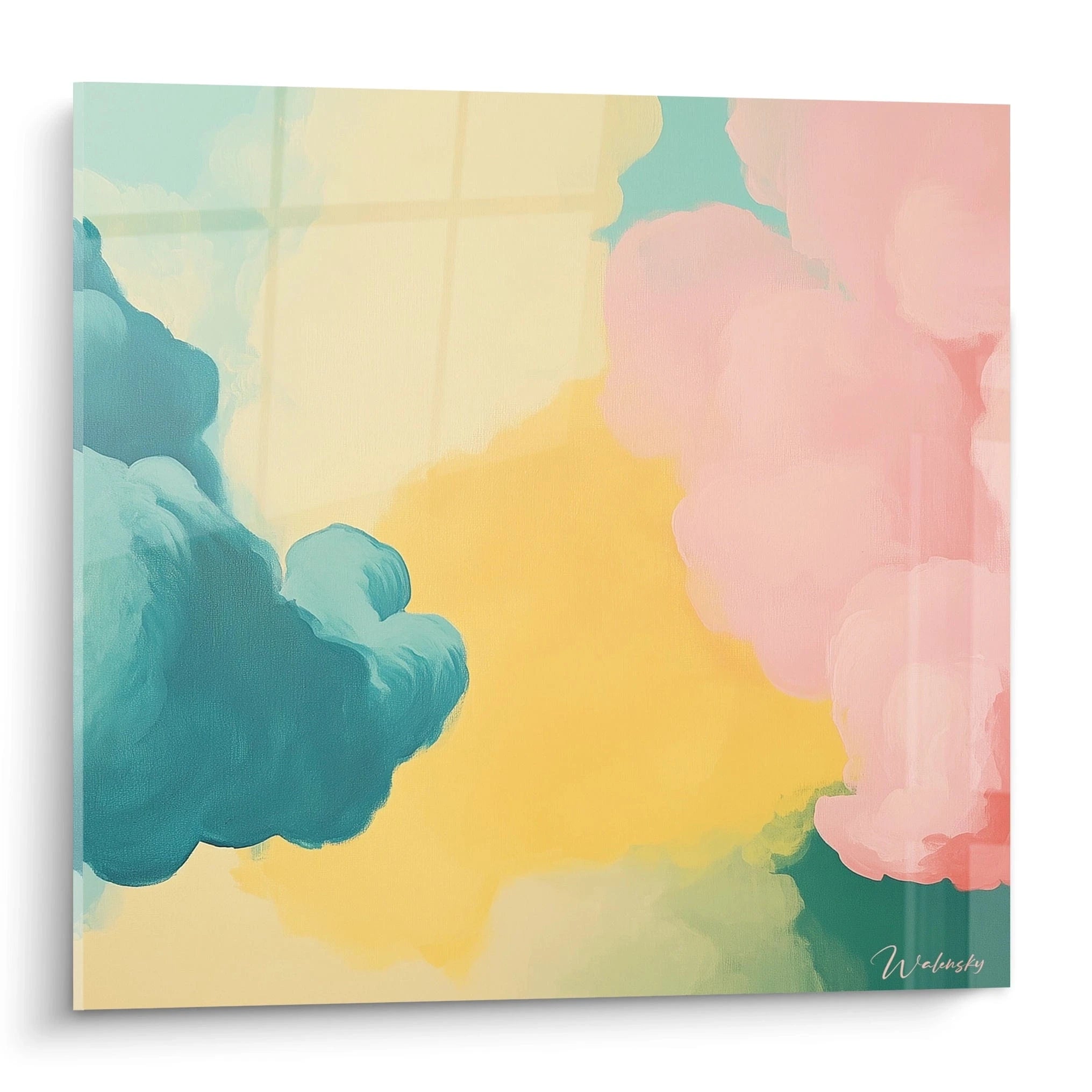 Tableau expressionniste abstrait de Walensky avec des nuages colorés en bleu, rose et jaune