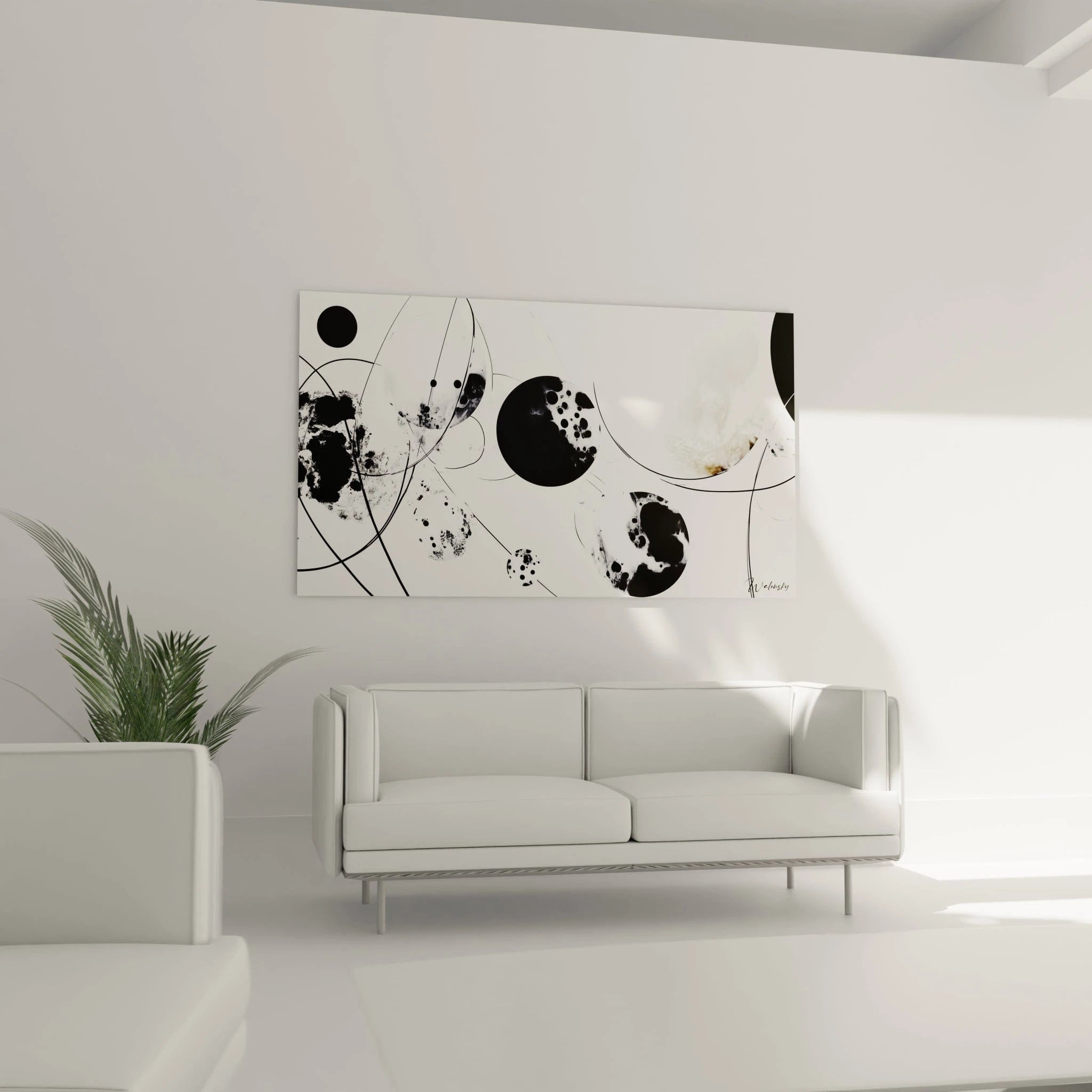 Tableau tacheté noir et blanc de Walensky avec motifs abstraits pour décoration moderne
