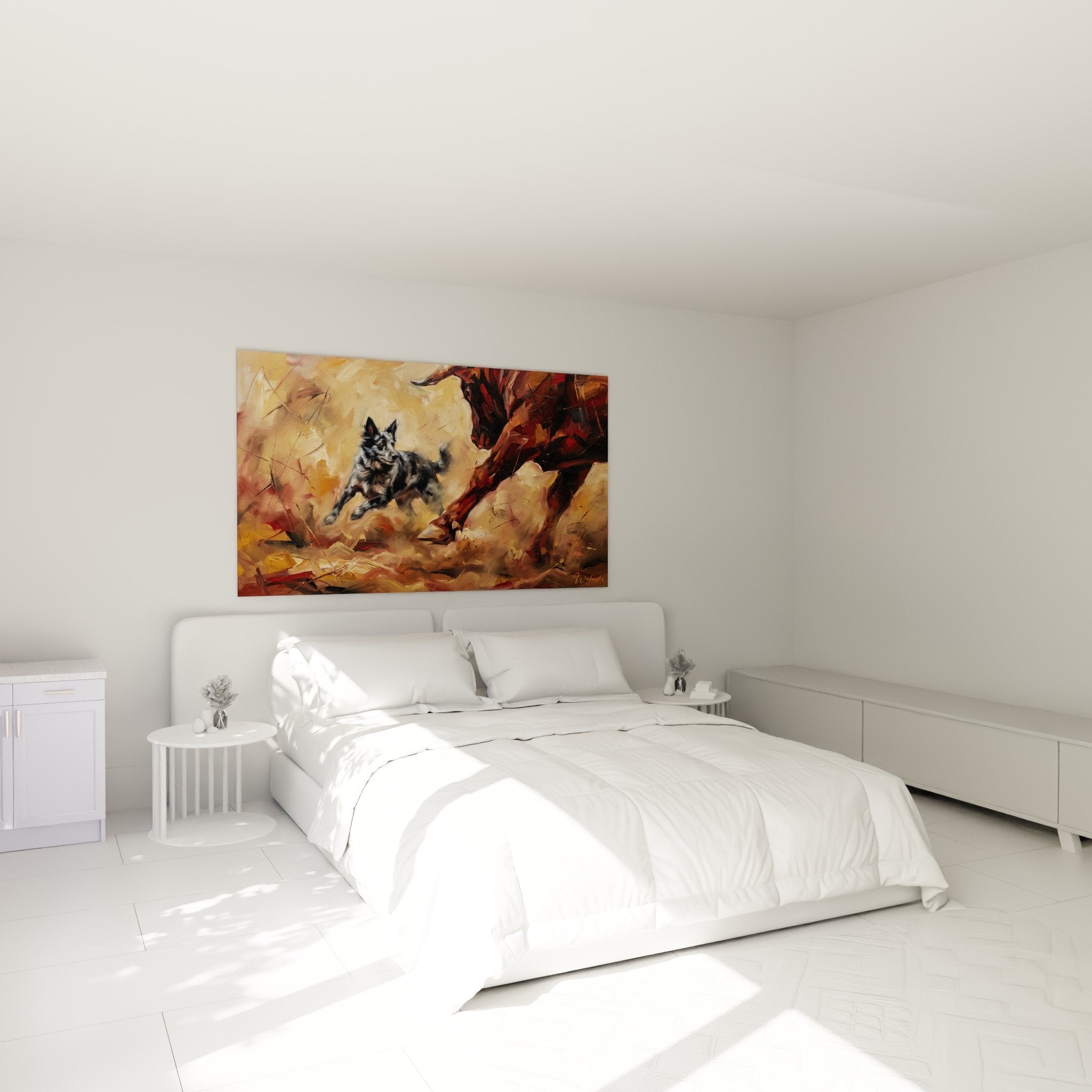 Dynamic Mudi Puppy Wall Art Hanging in Bedroom Canine Decoration