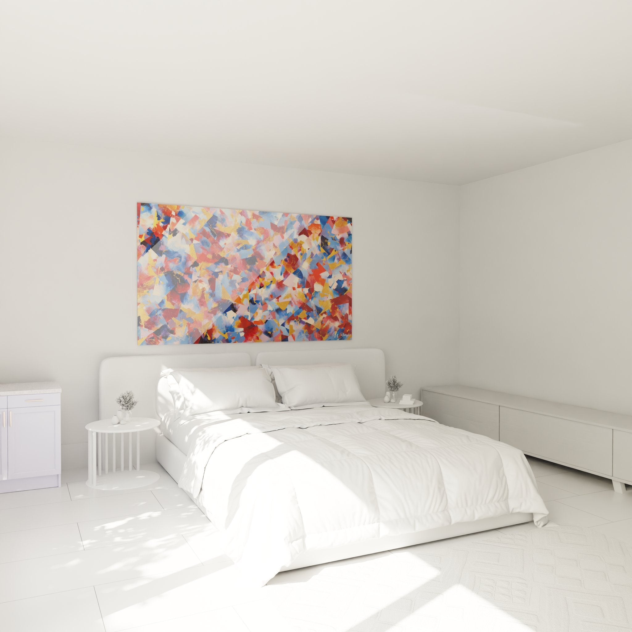 Tableau mural abstrait coloré dans chambre décoration moderne peinture géométrique