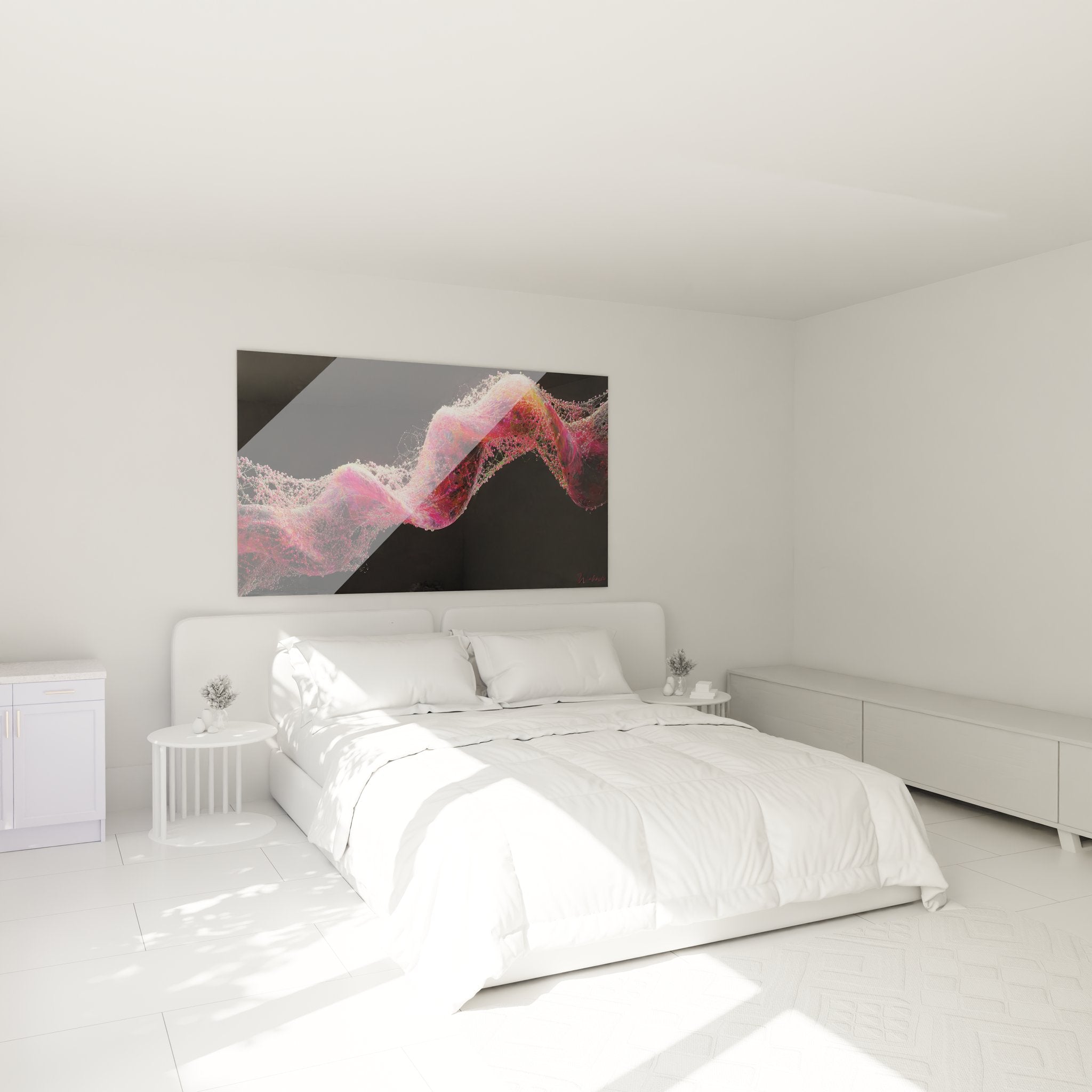Tableau ADN rose dans chambre moderne, décoration murale scientifique élégante