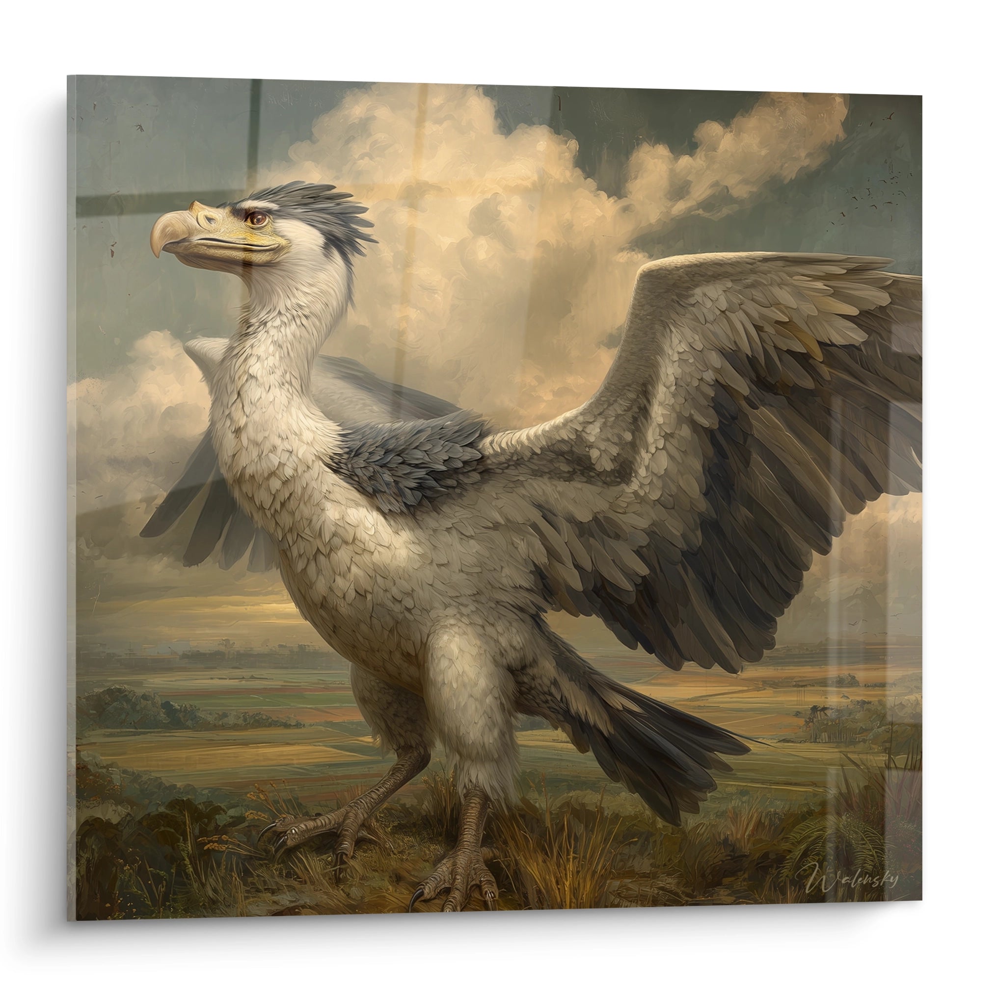 Tableau mural Argentavis magnificens oiseau géant préhistorique ailes déployées paysage naturel