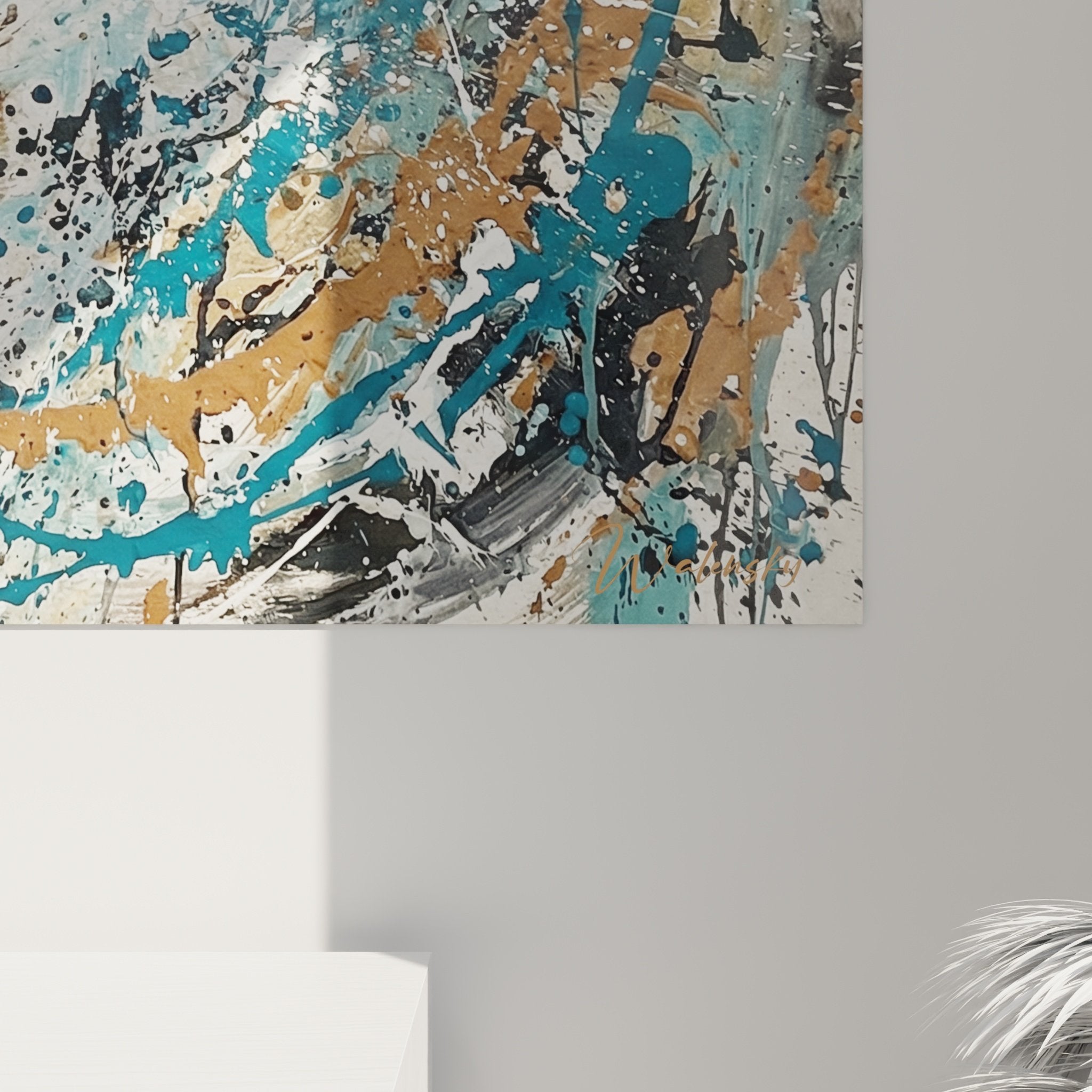 Vue ensemble tableau mural Bullmastiff art contemporain tourbillon couleurs déco intérieur moderne