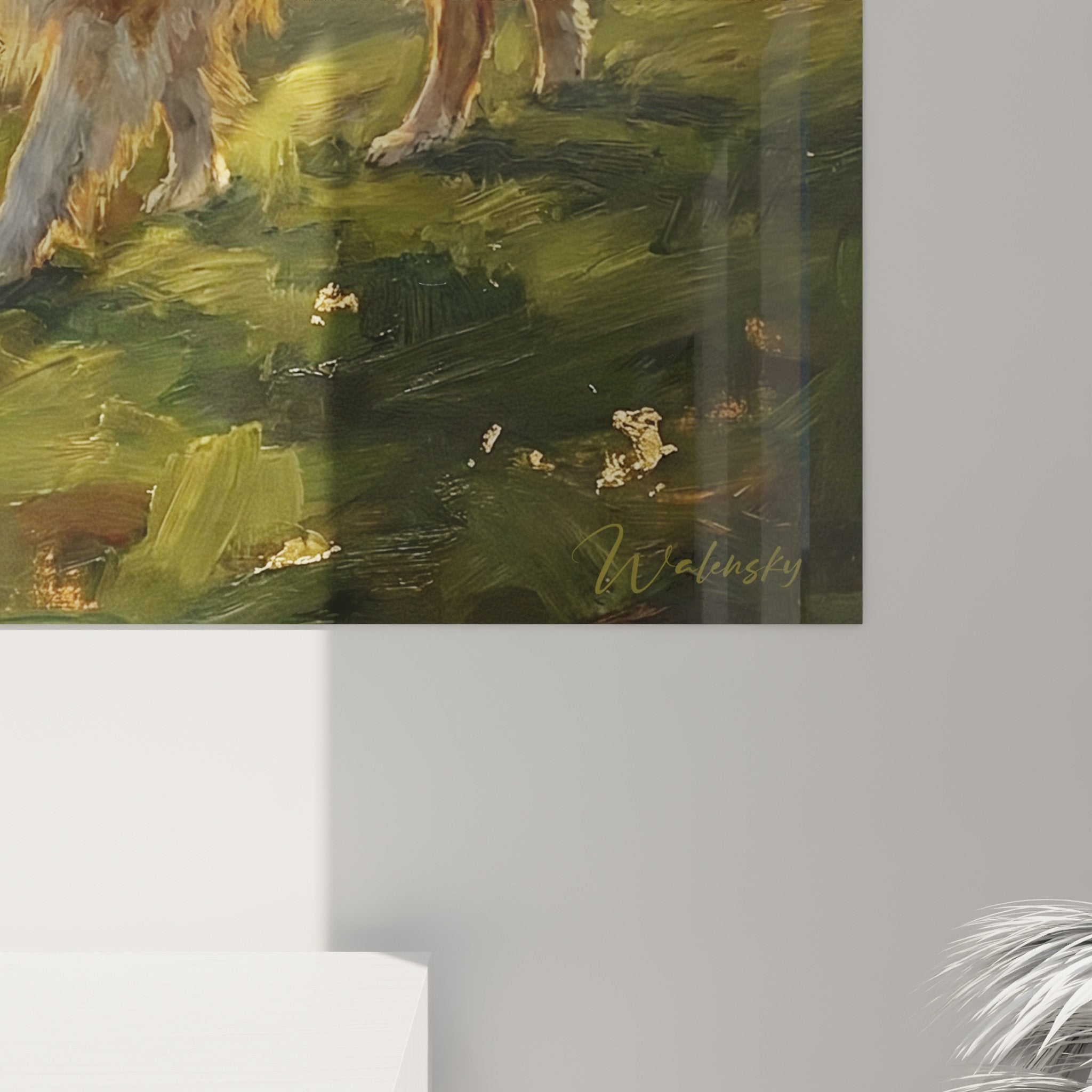 Tableau mural collie paysage champetre troupeau moutons collines vertes ciel embrase decoration