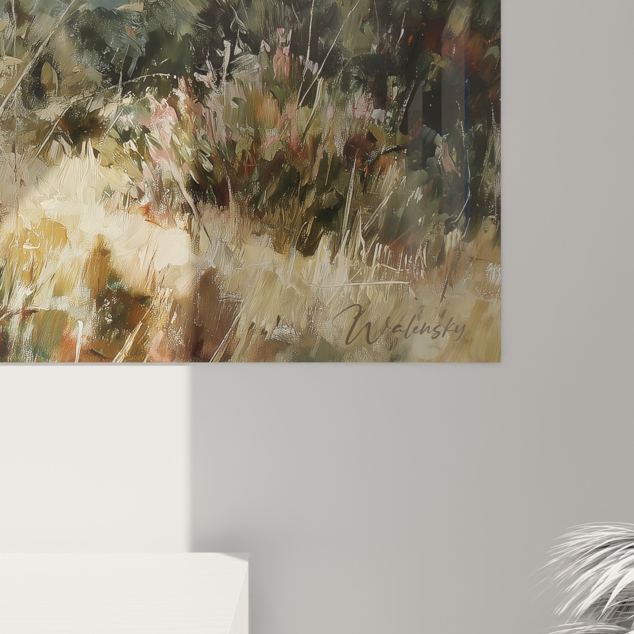 tableau mural epagneul breton paysage campagne decoration interieur style cottage authentique art canin