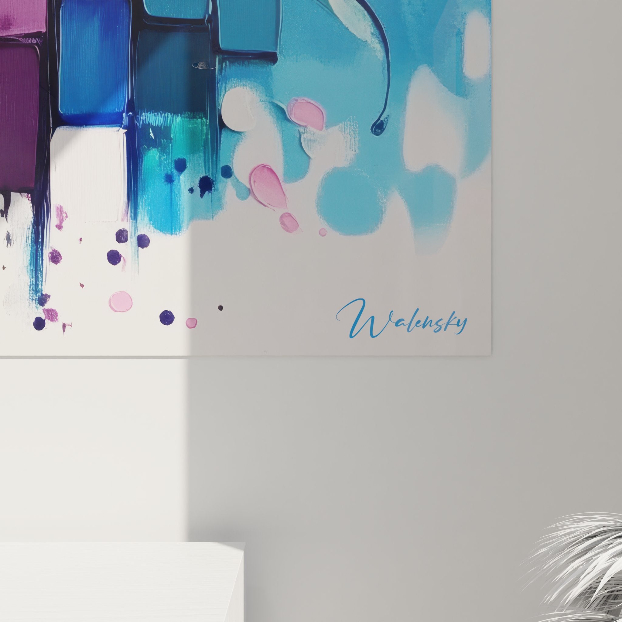 Vue d'ensemble tableau mural explosion colorée dans intérieur moderne design contemporain