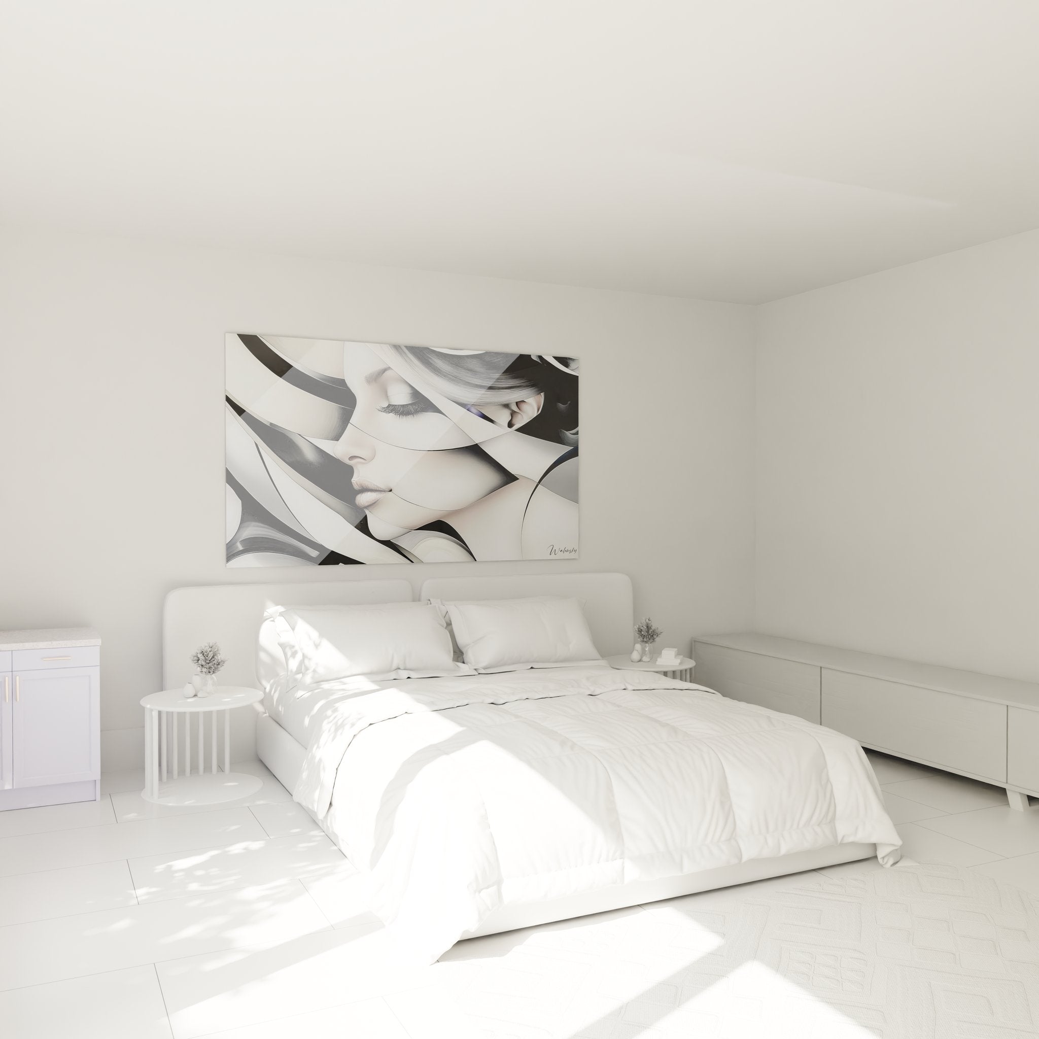 Tableau mural femme abstraite décorant une chambre moderne avec style contemporain élégant