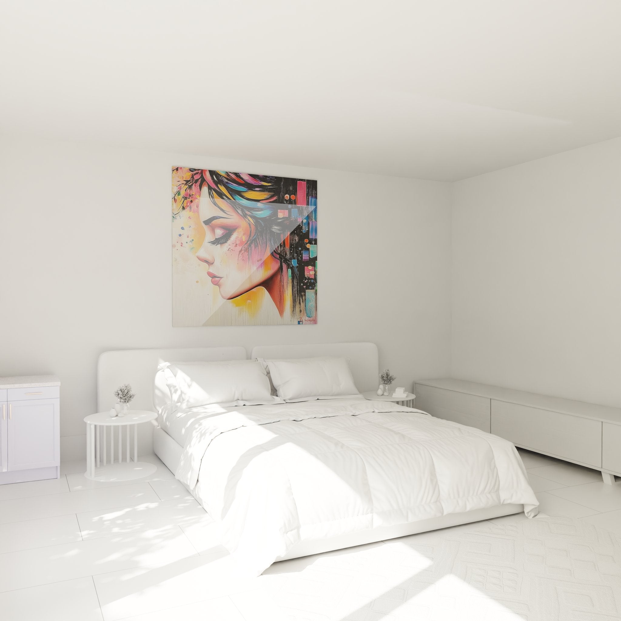 Tableau mural femme profil abstrait dans décoration chambre moderne et élégante