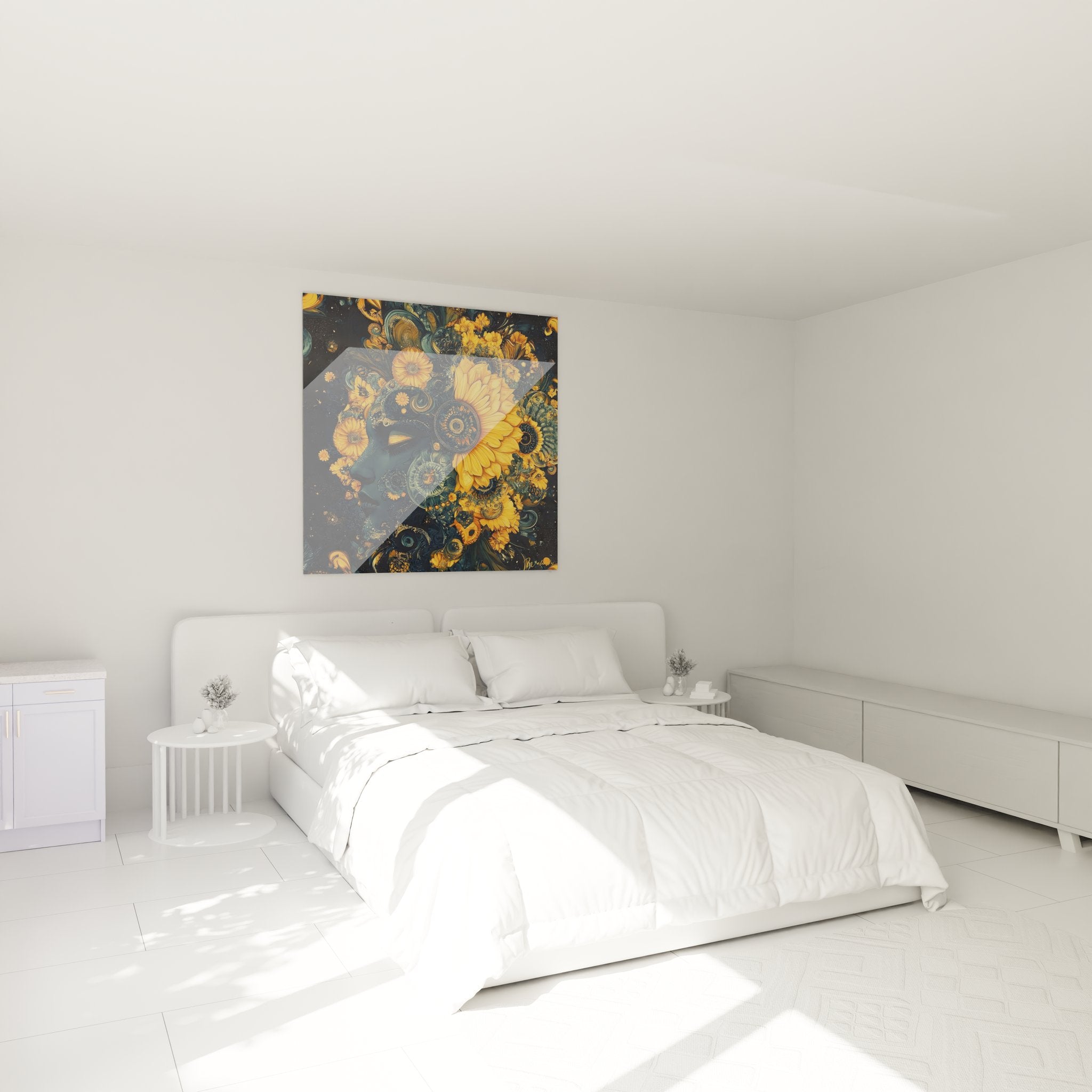 Tableau mural fractale visage fleuri dans chambre moderne décoration murale élégante