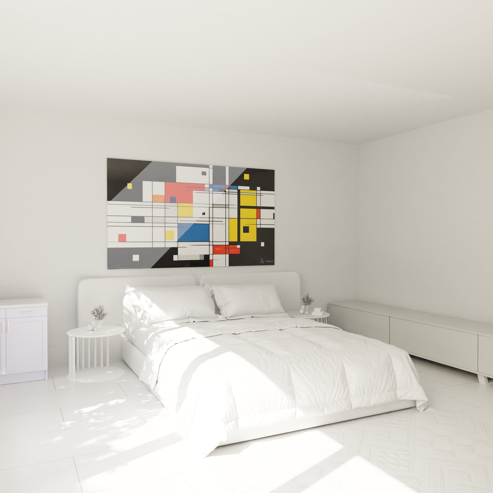 Tableau mural géométrique abstrait dans chambre moderne décoration contemporaine