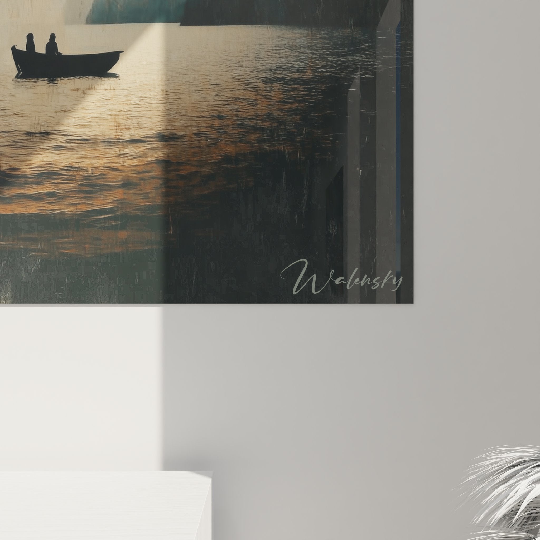 Vue d'ensemble tableau mural grotte marine, composition complète avec bateau et formations rocheuses