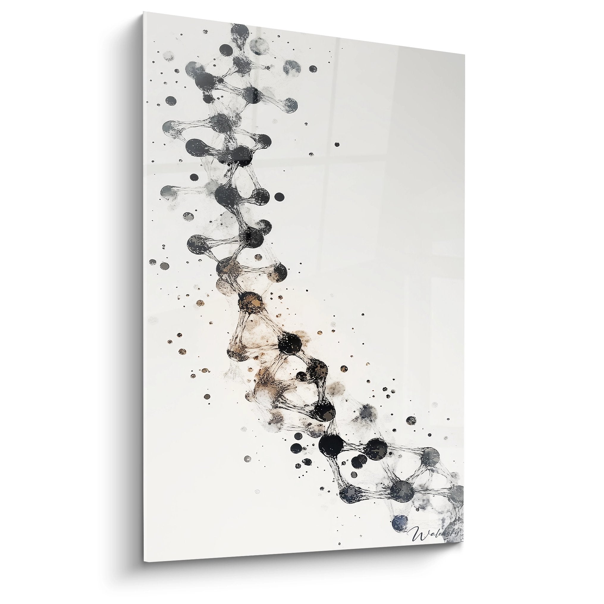 Tableau mural hélice ADN abstraite noir et blanc, structure moléculaire artistique moderne