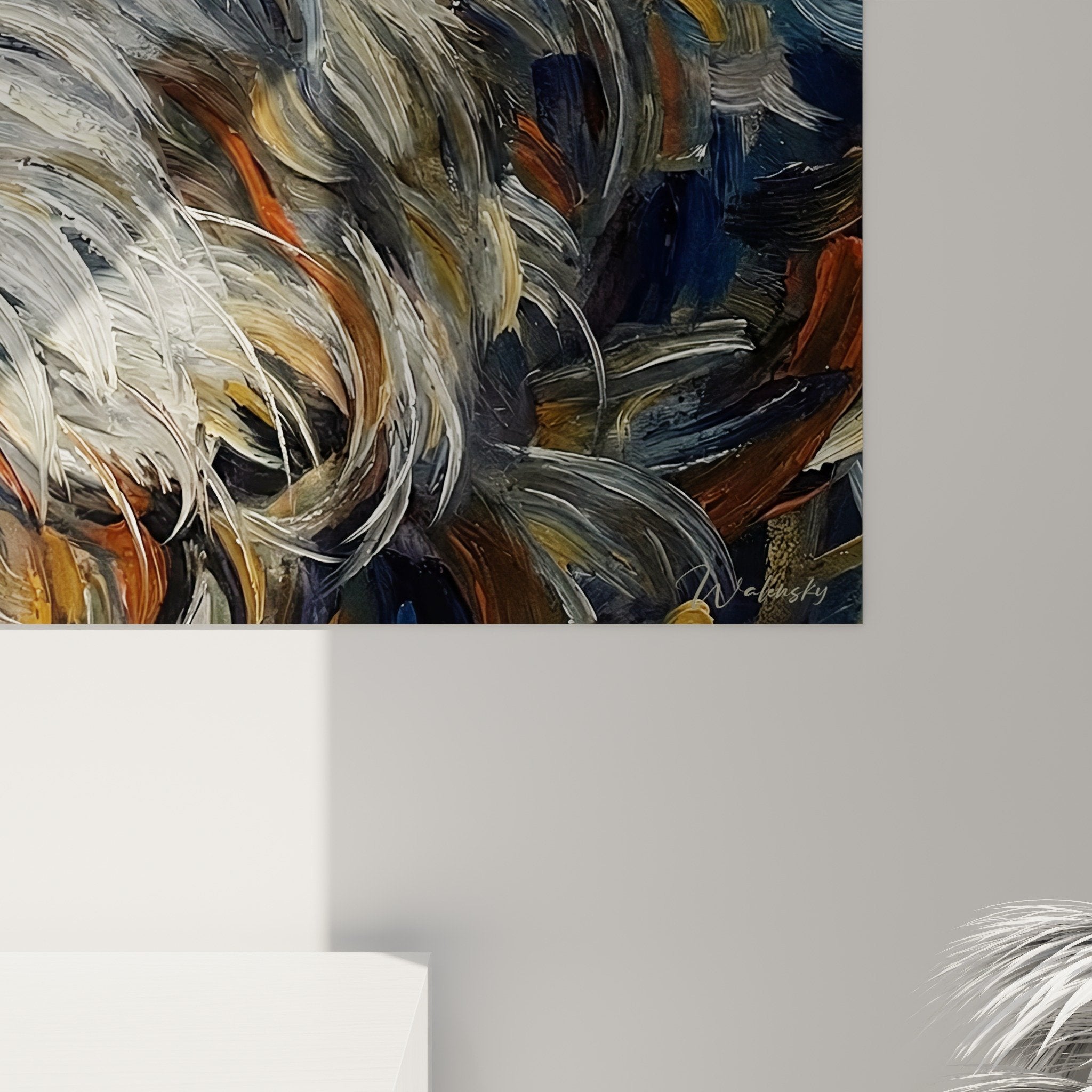 irish wolfhound wall art canine portrait interior decoration ocre gold grey tones painterly technique