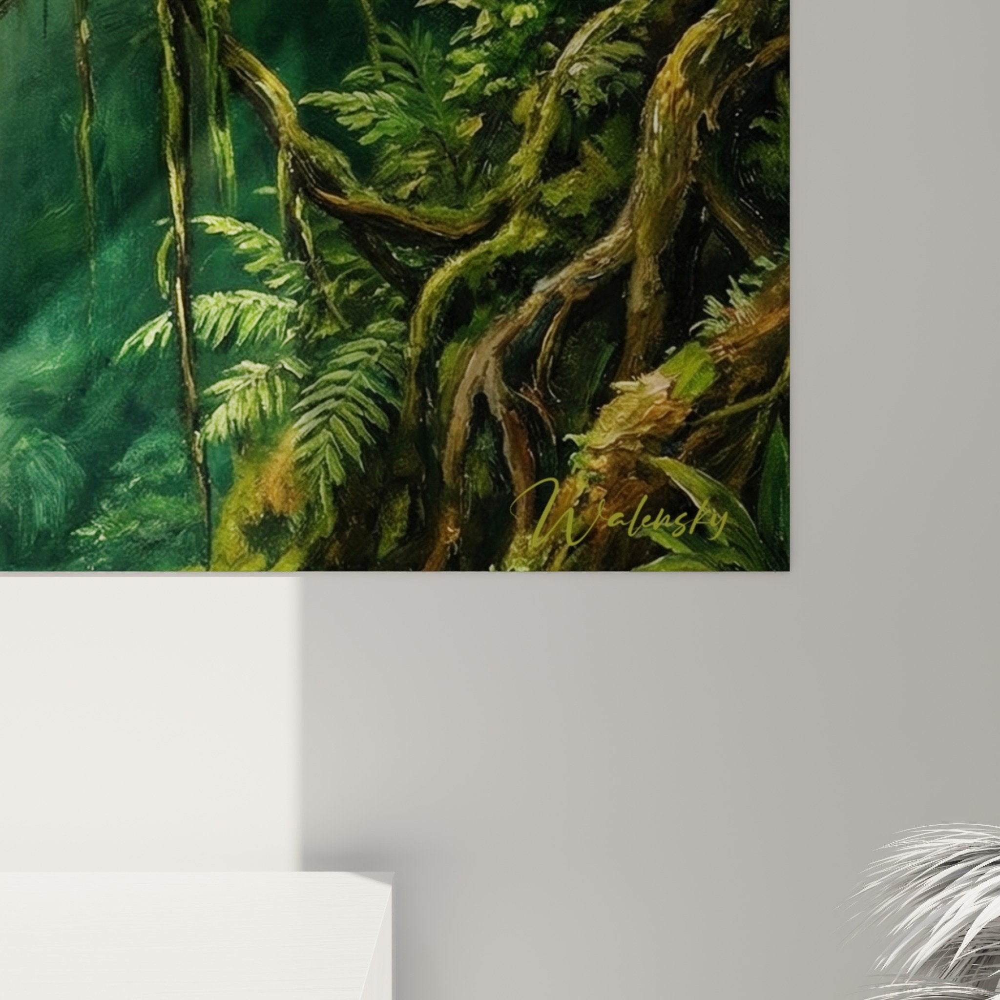 Jungle wall art staircase stone decor living room tropical green atmosphere Bali