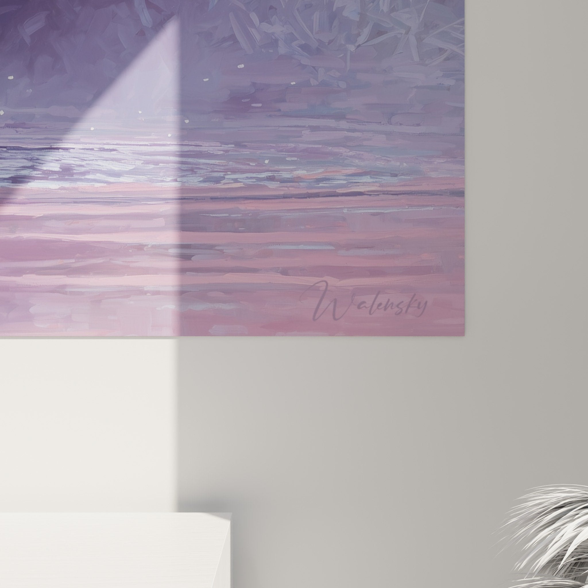 tableau mural lion scene abreuvement atmosphere violette salon moderne