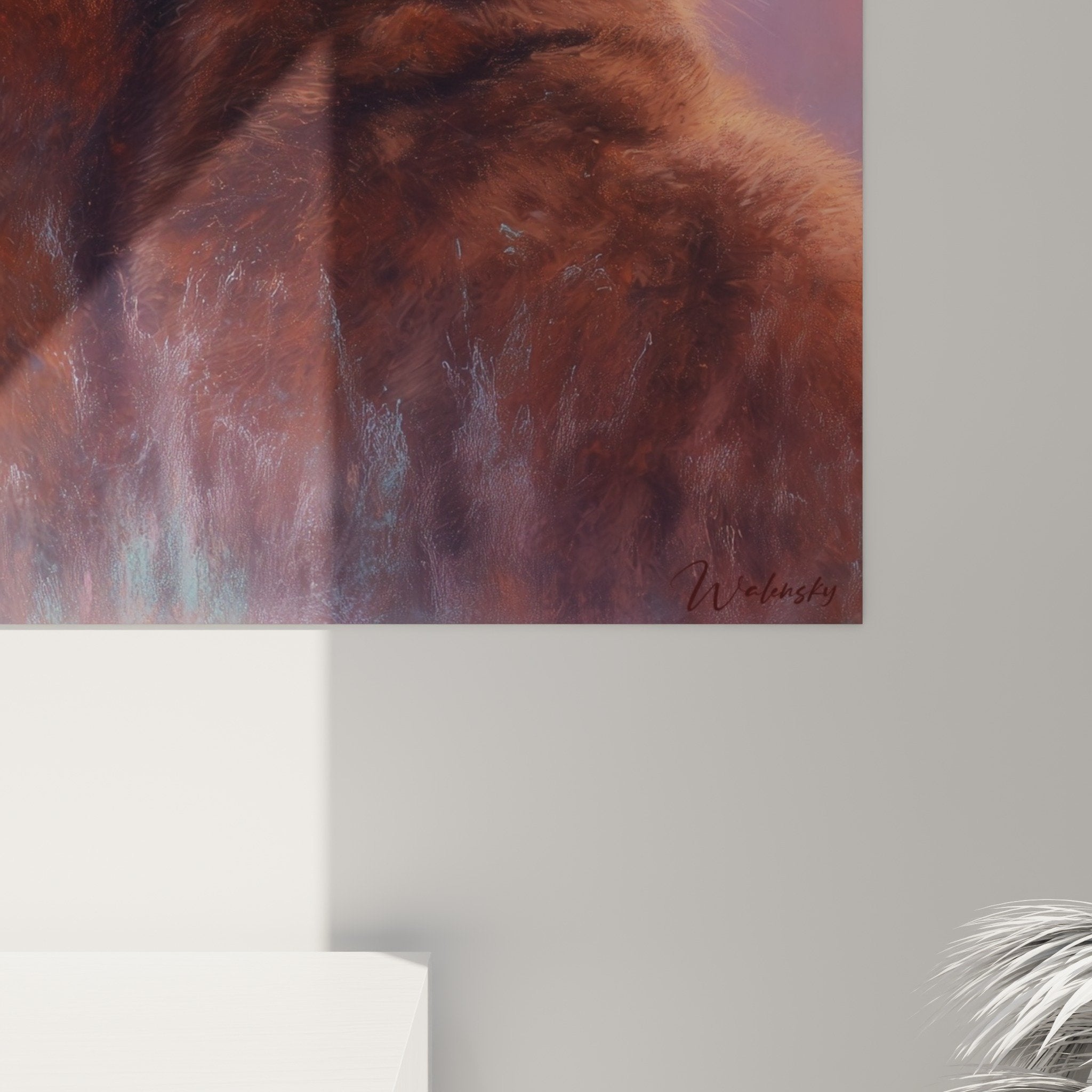 Wall art lion cubs complicit golden pink palette cozy interior decoration