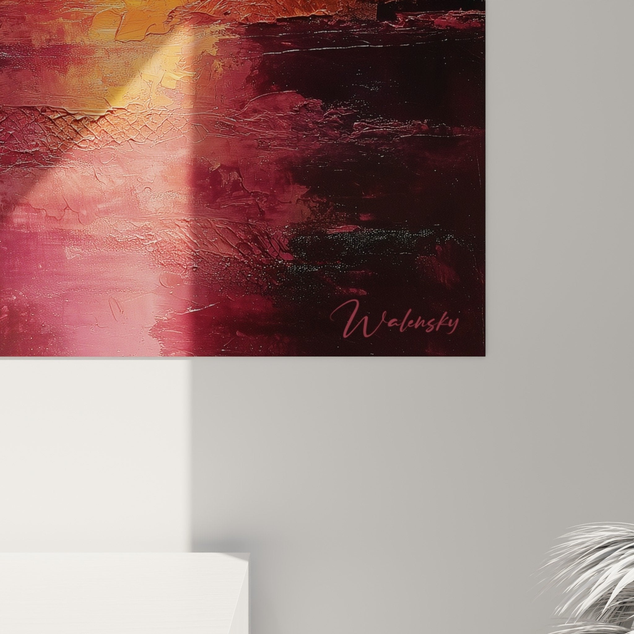 Tableau mural paysage abstrait lumineux tons poudrés decoration feng shui sud-ouest terre