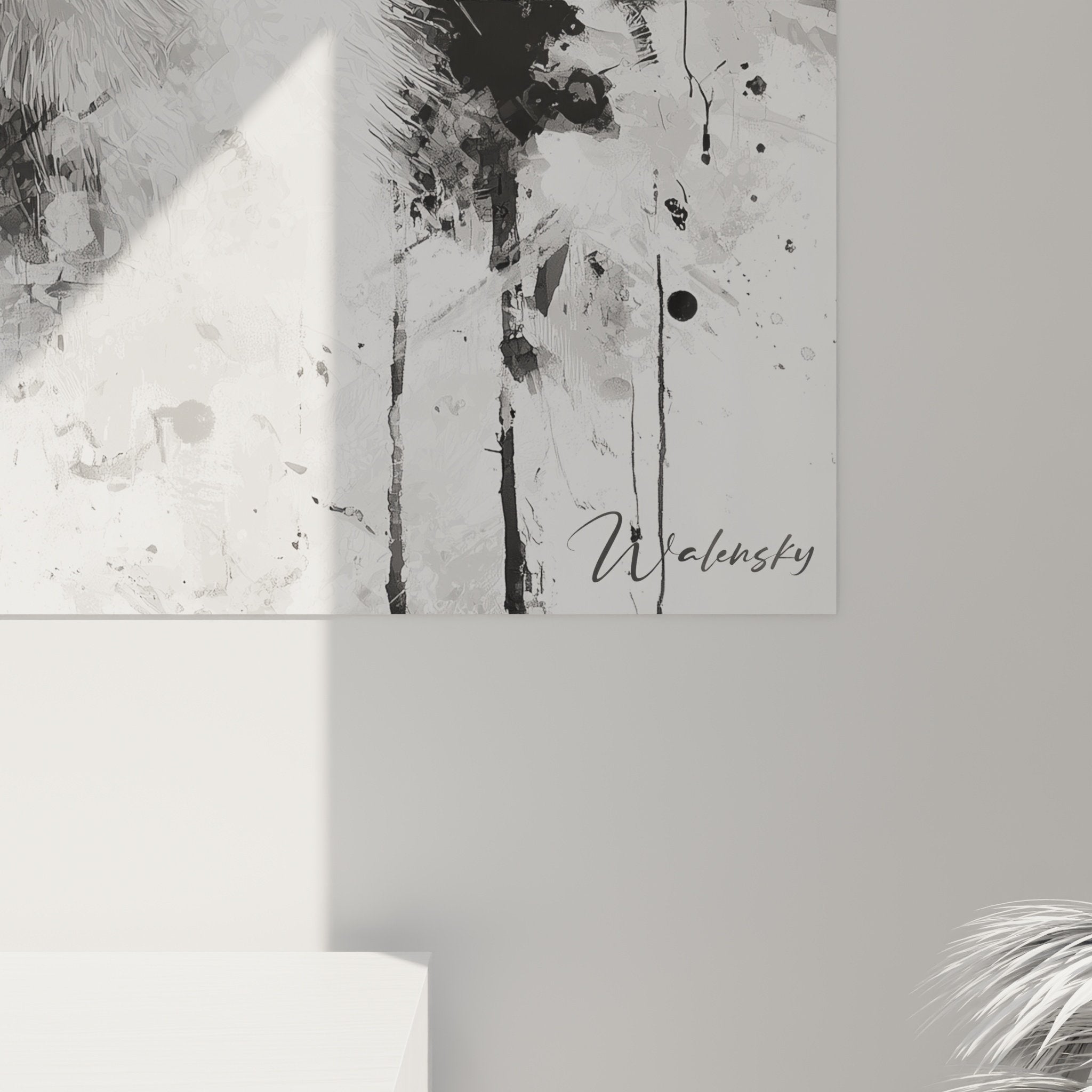 Vue ensemble tableau mural Malamute Alaska noir blanc dans interieur contemporain