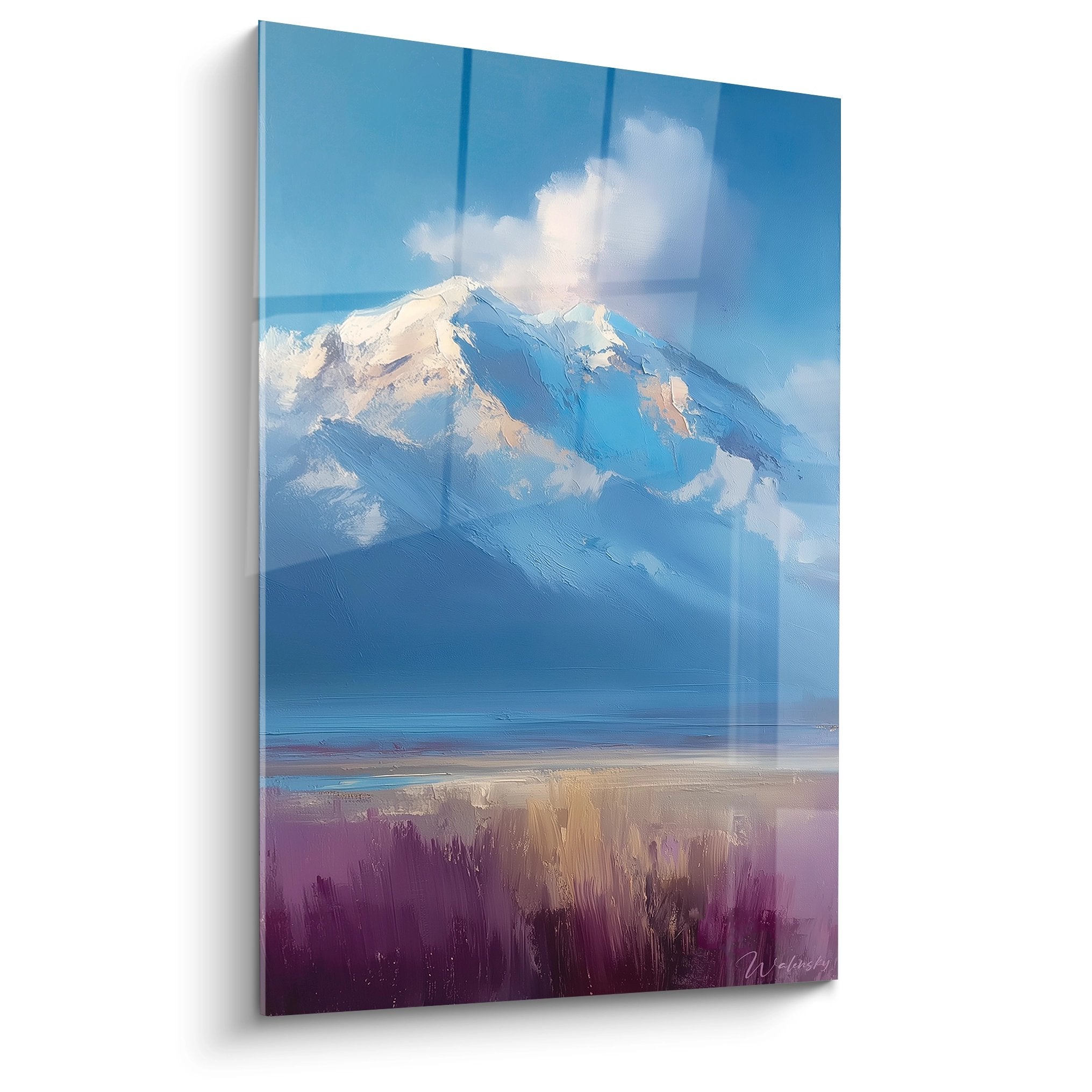 Tableau mural montagne pic enneigé émergeant des nuages art alpin contemporain décoration