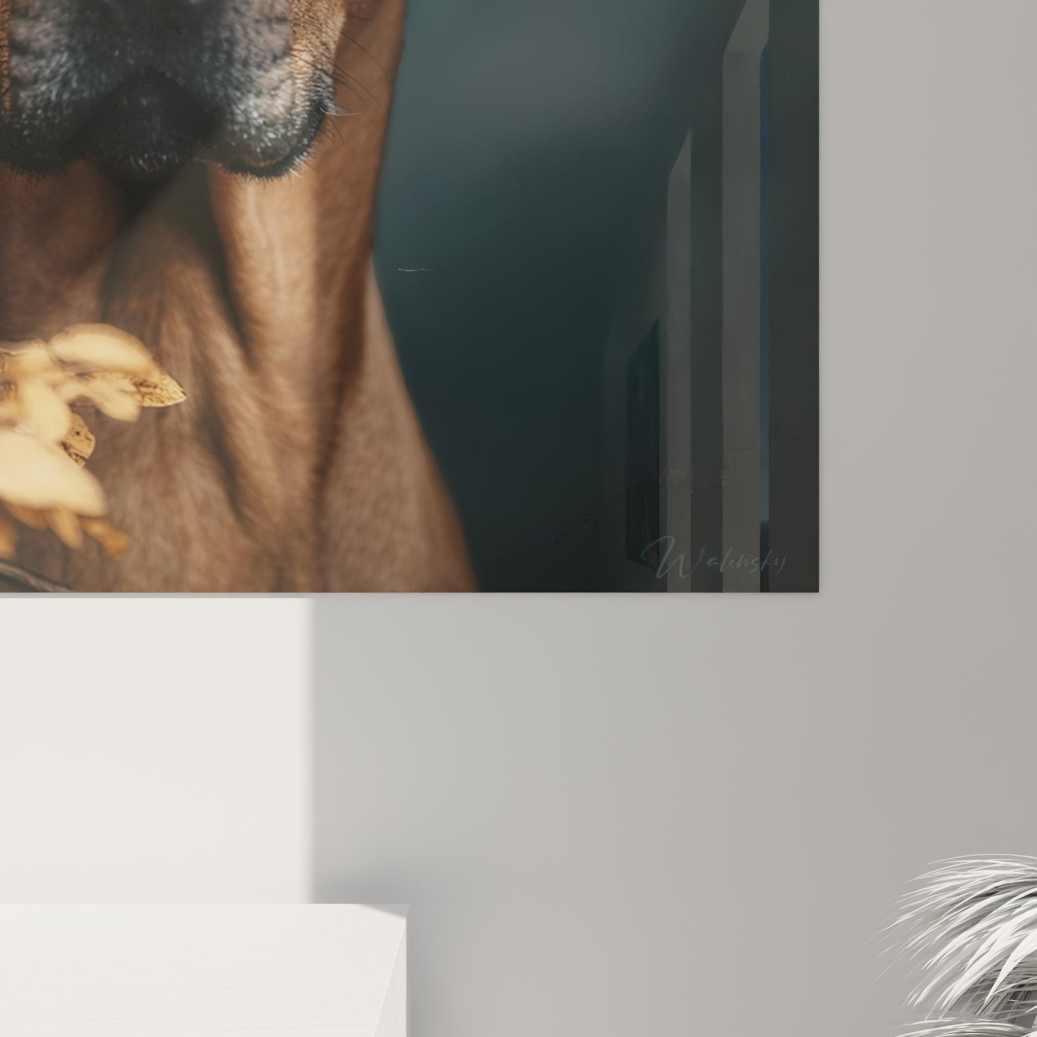 Vue d'ensemble tableau mural Rhodesian Ridgeback palette automnale dorée dans intérieur moderne