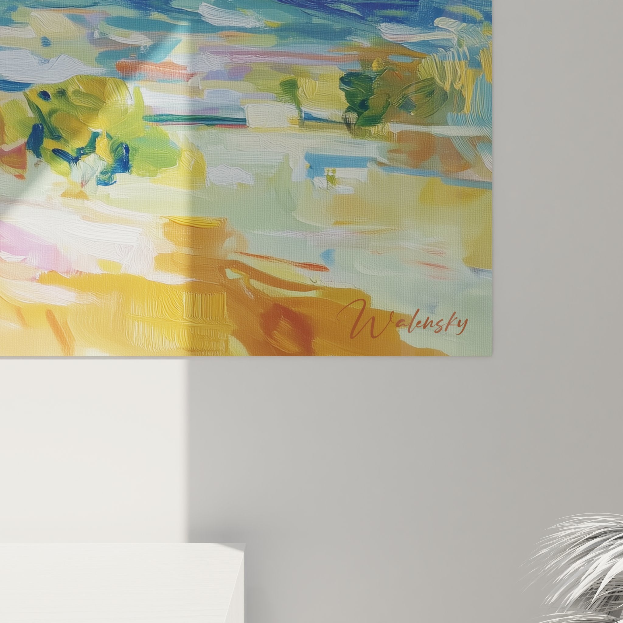 Vue ensemble tableau mural village montagne dans intérieur moderne