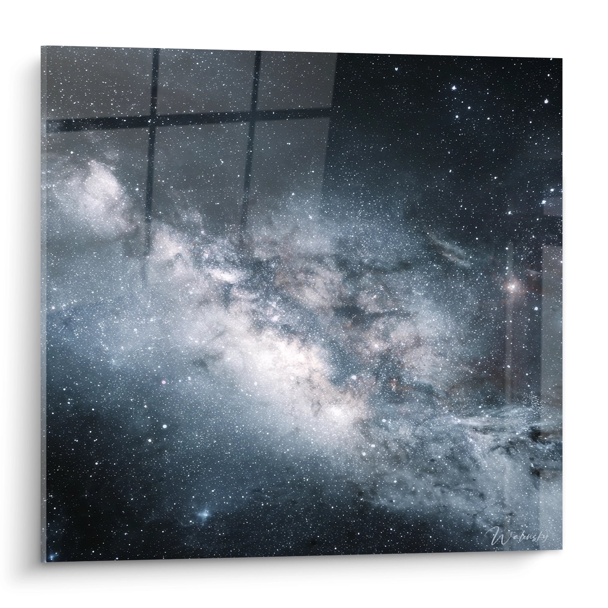 Tableau mural Voie Lactée avec nébuleuse bleutée et étoiles scintillantes, art cosmique galaxie