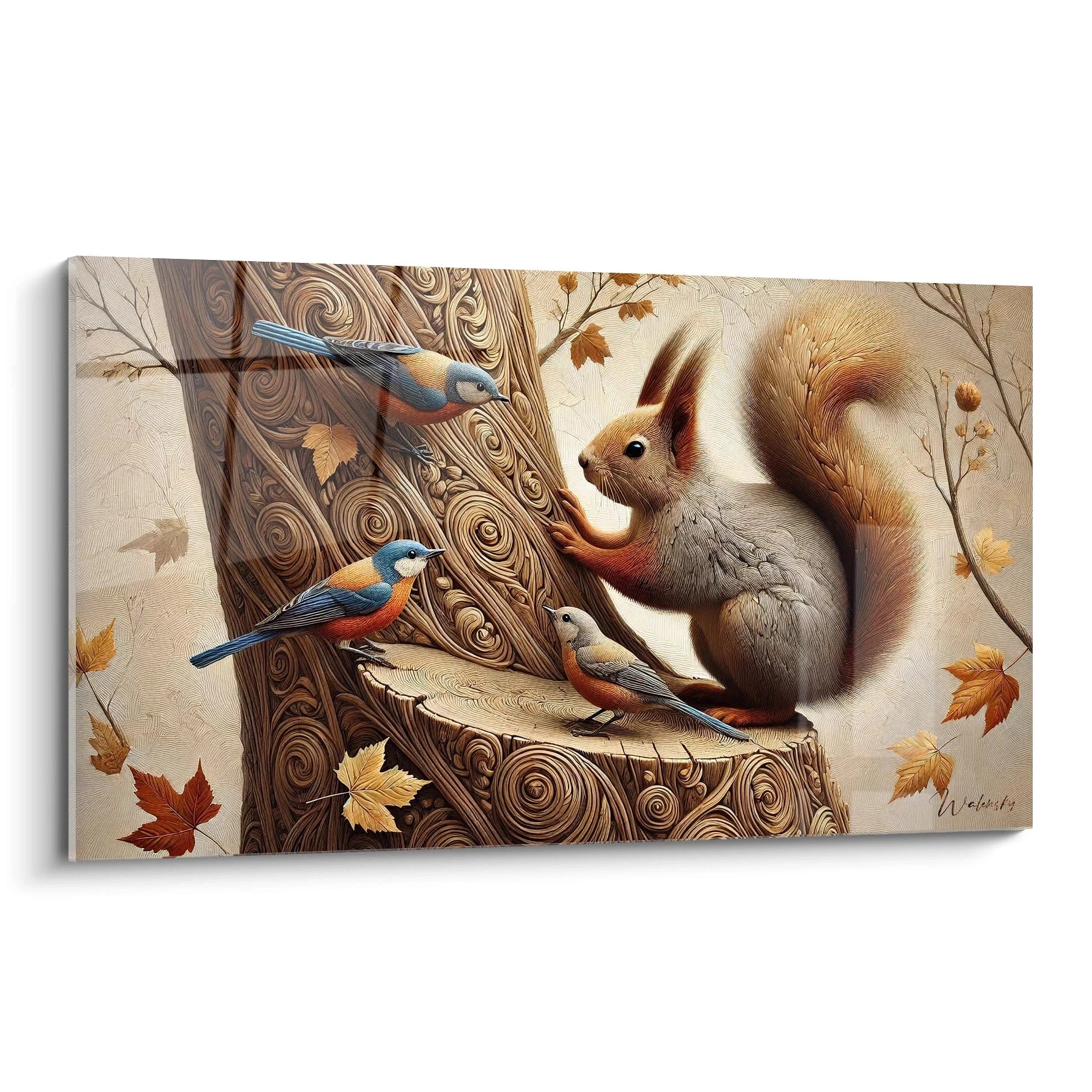 Tableau ecureuil vu de biais avec des details precis. Ideal pour ajouter une touche naturelle et harmonieuse dans votre interieur. Les tons chaleureux evoquent un apaisement forestier.