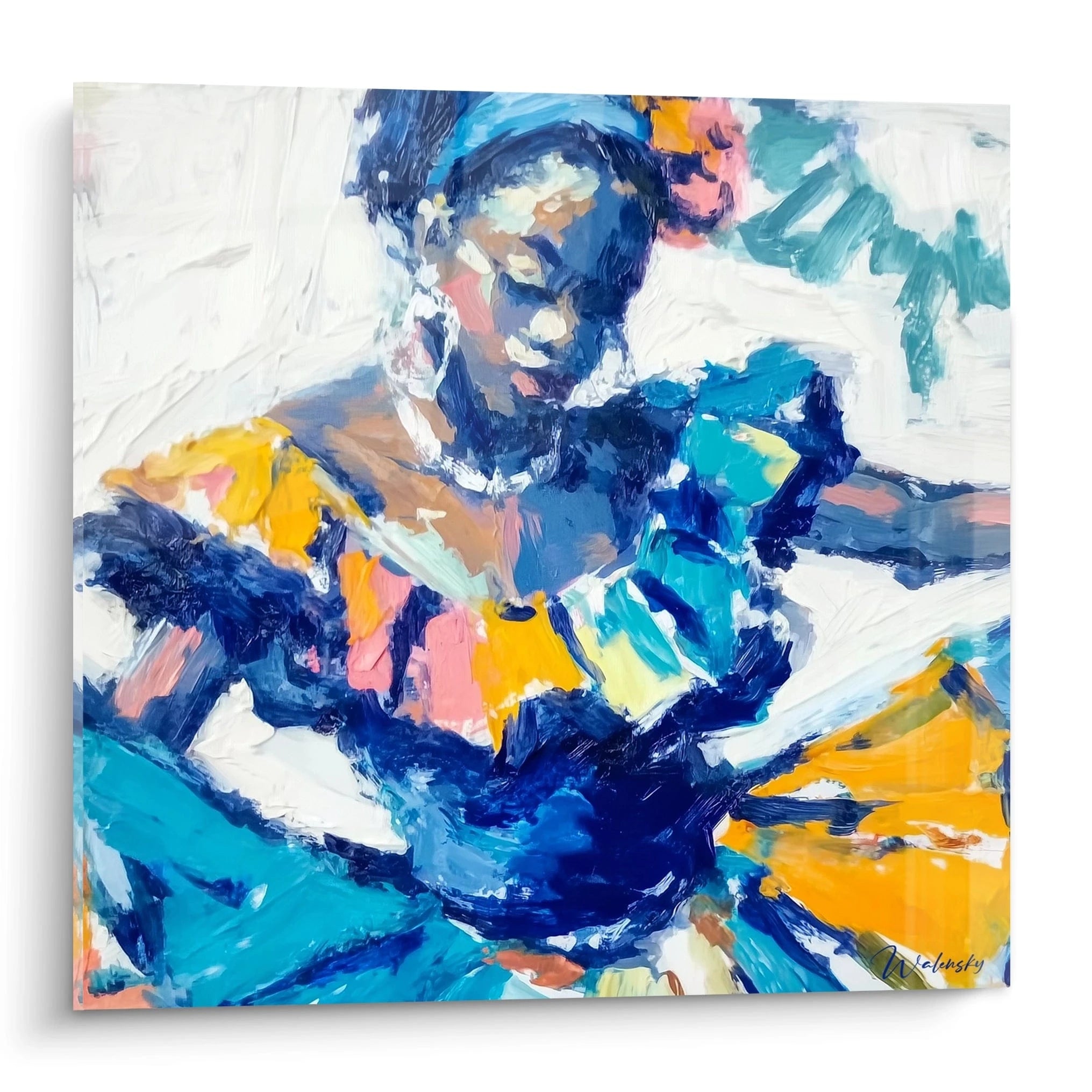 Tableau mural Walensky impressionniste d une danseuse aux tons bleus et jaunes capturant le mouvement tableau danse africaine