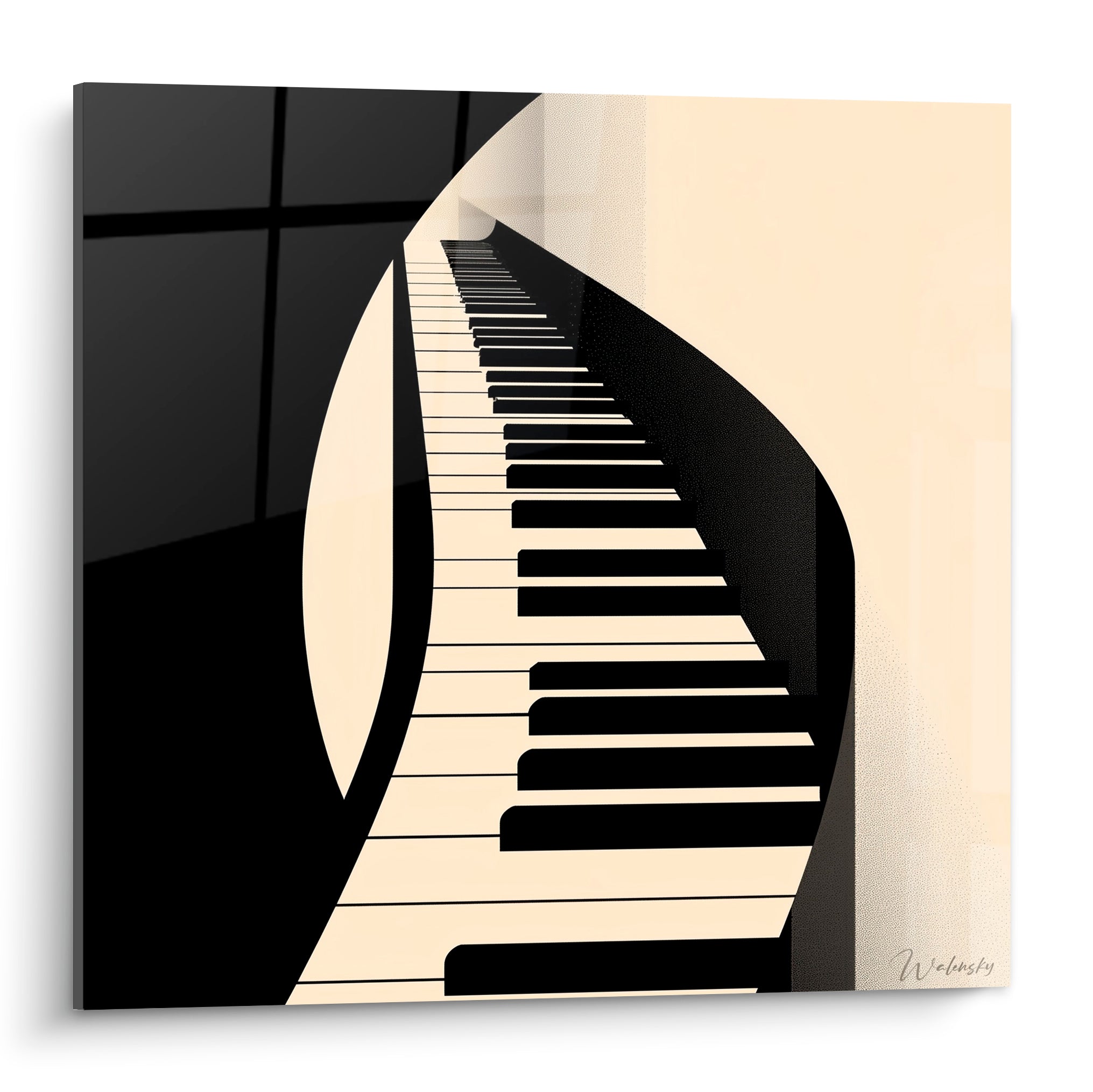 Clavier de piano Musique noir et ivoire aux touches sinueuses s'étirant vers l'horizon en spirale graphique