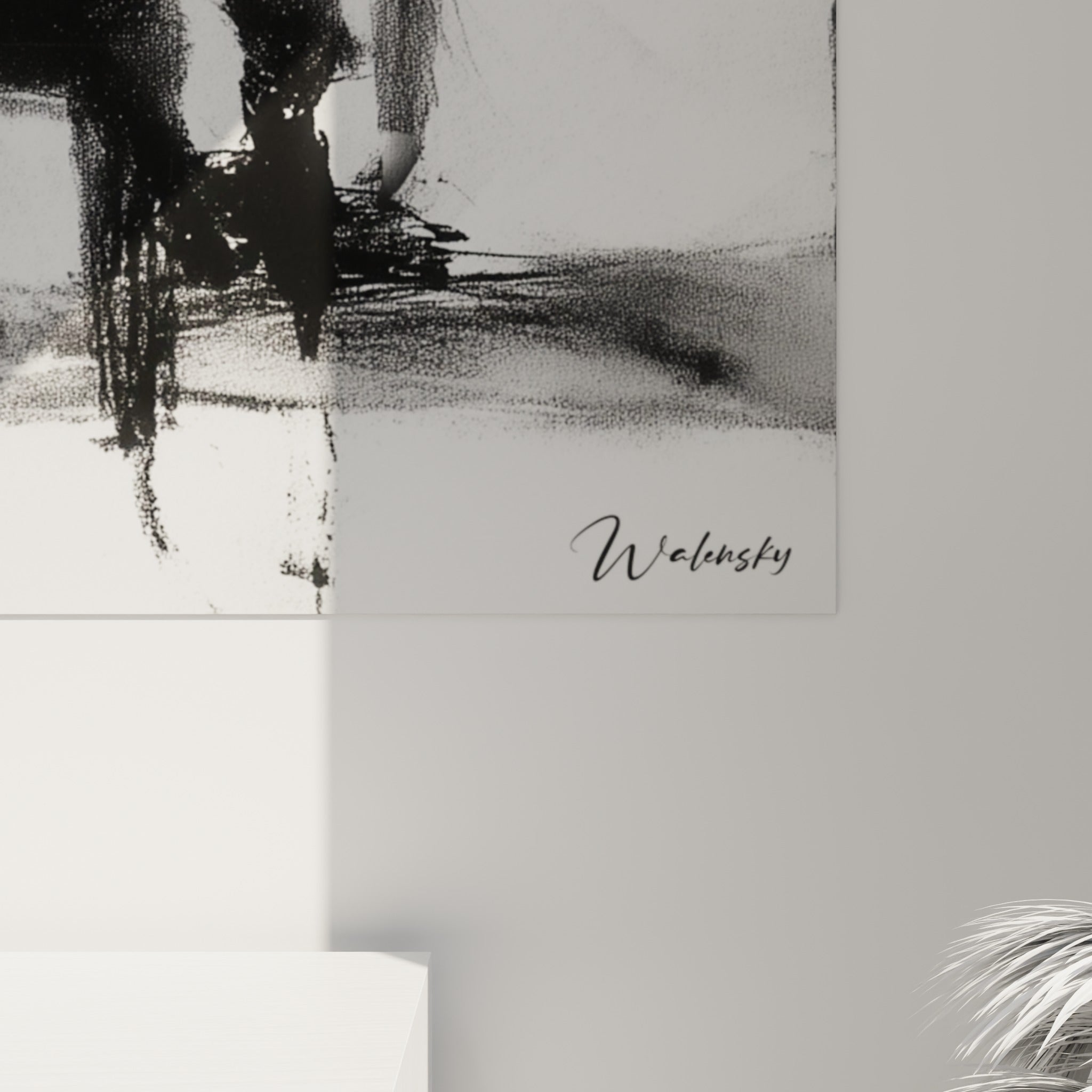 Traits charbonneux et coulures grises se rejoignant sur le dos du pianiste, grain visible de l'impression