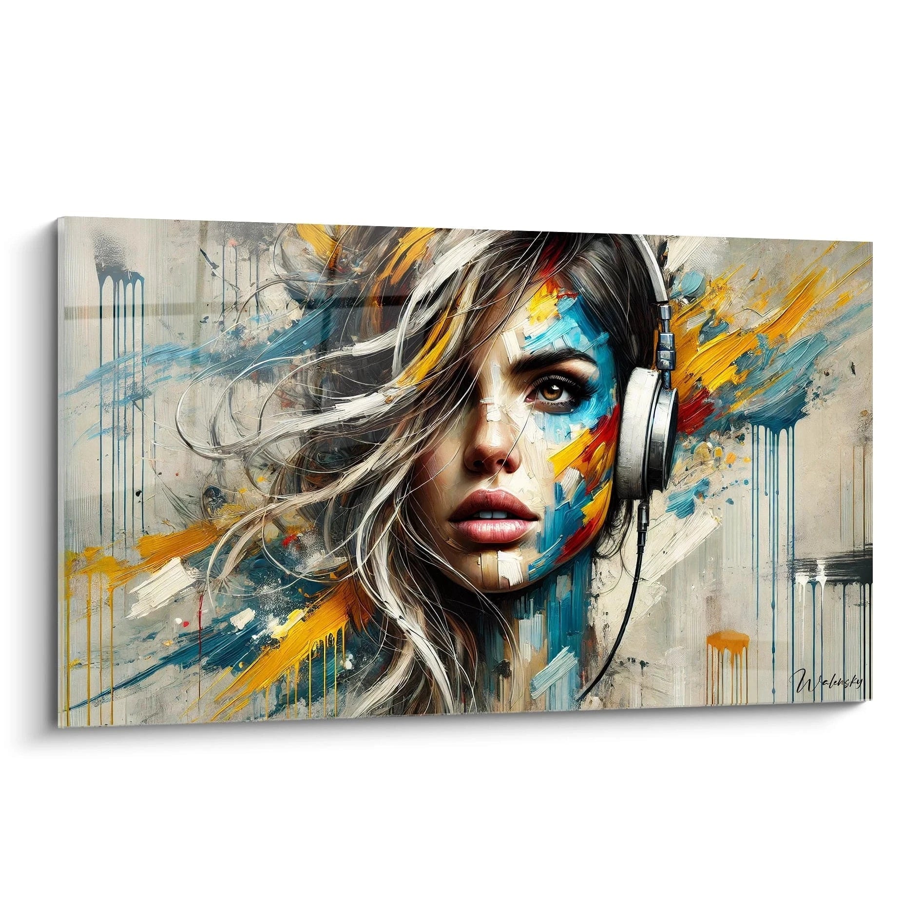 Un tableau musique abstrait vibrant, mêlant textures dynamiques et formes sonores captivantes.