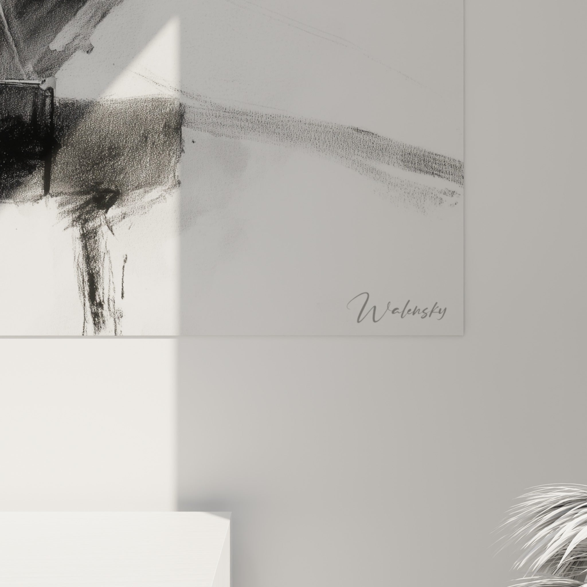 Empâtements noirs et coulures grises visibles sur la toile, grain du piano et du pianiste esquissés de près
