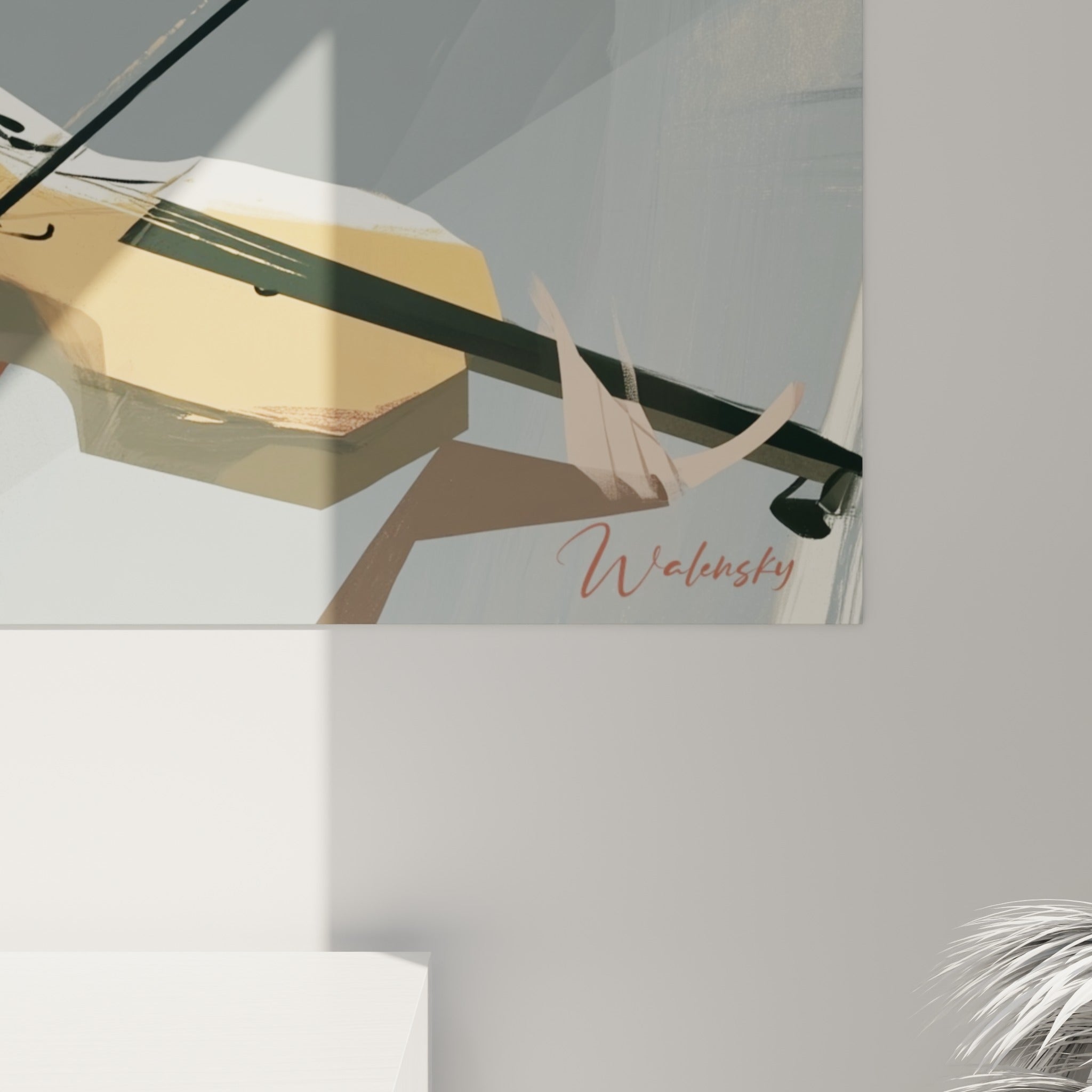 Empâtements colorés visibles sur la chevelure rose et noire, grain de peinture au niveau du violon doré