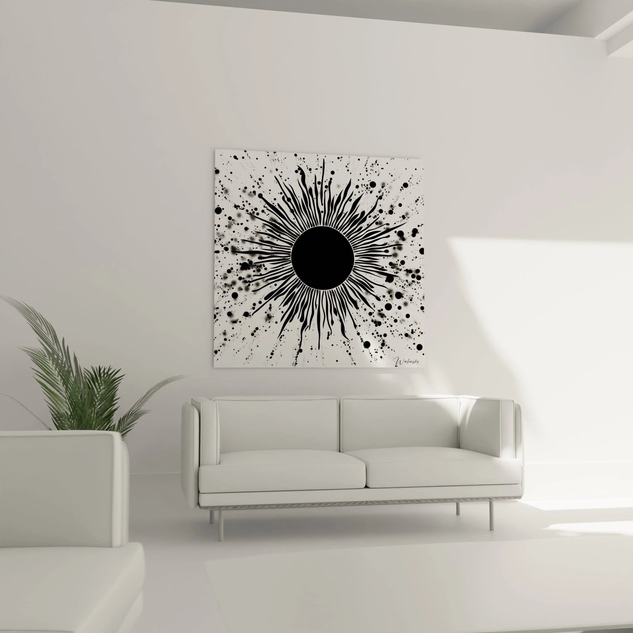 Tableau tacheté noir et blanc de Walensky, parfait pour décorer un salon moderne