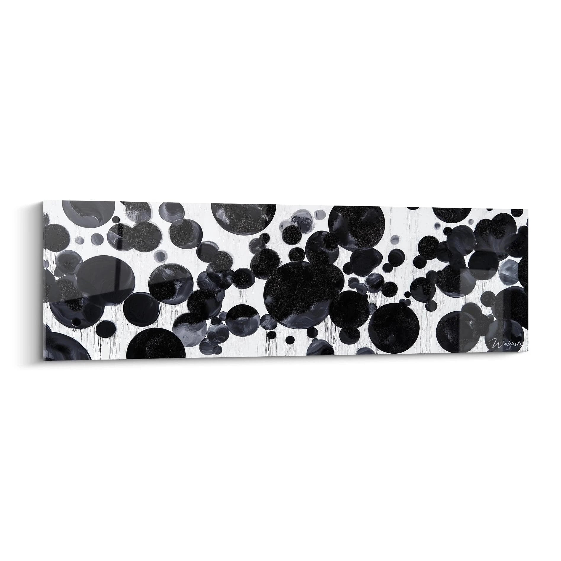 Tableau tacheté noir et blanc de Walensky avec des cercles variés sur fond clair