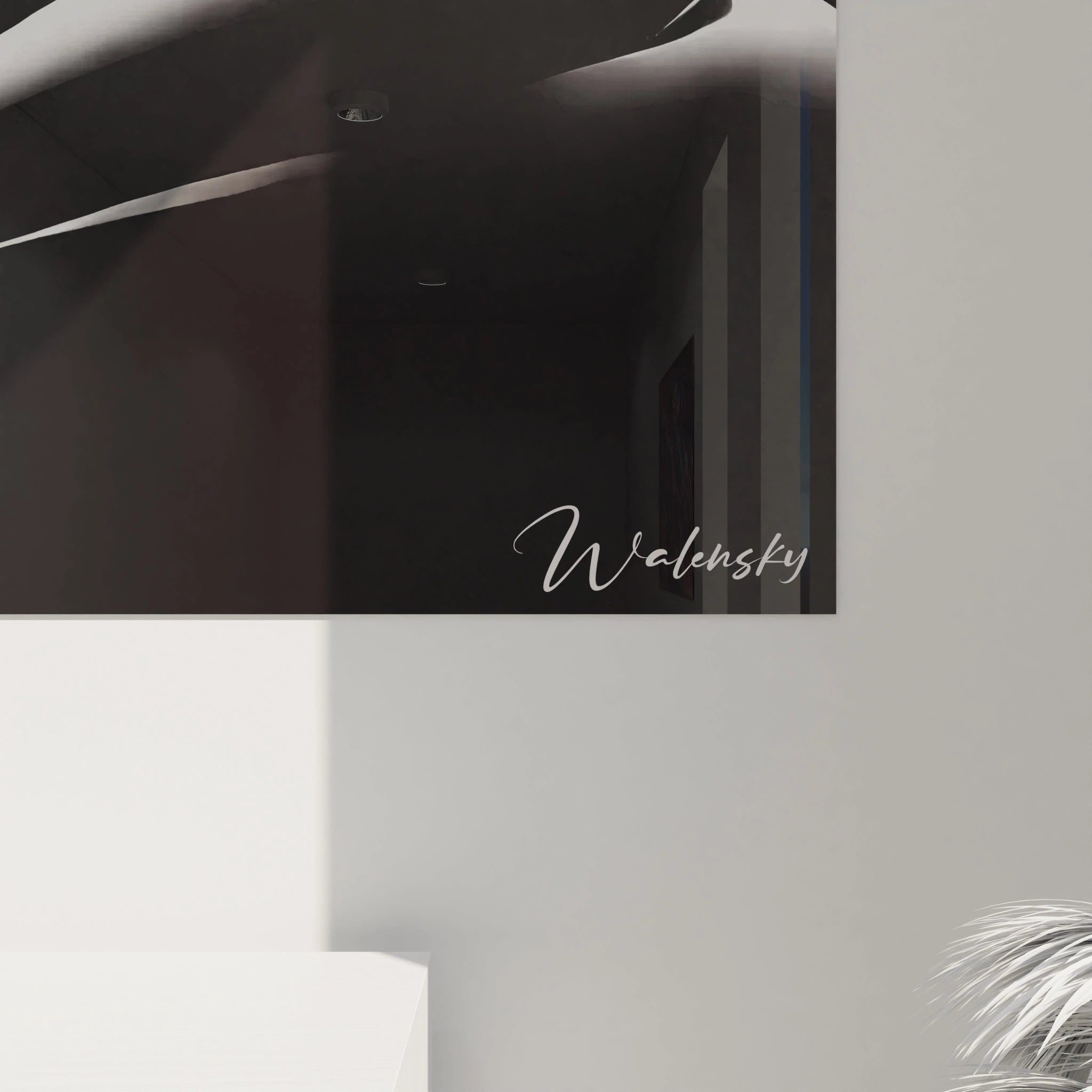 Détail en gros plan d'un tableau en verre acrylique noir et blanc - Angle inférieur droit - Œuvre d'art moderne de grande taille - Texture et finition de haute qualité - Collection de tableaux géants - Art contemporain.