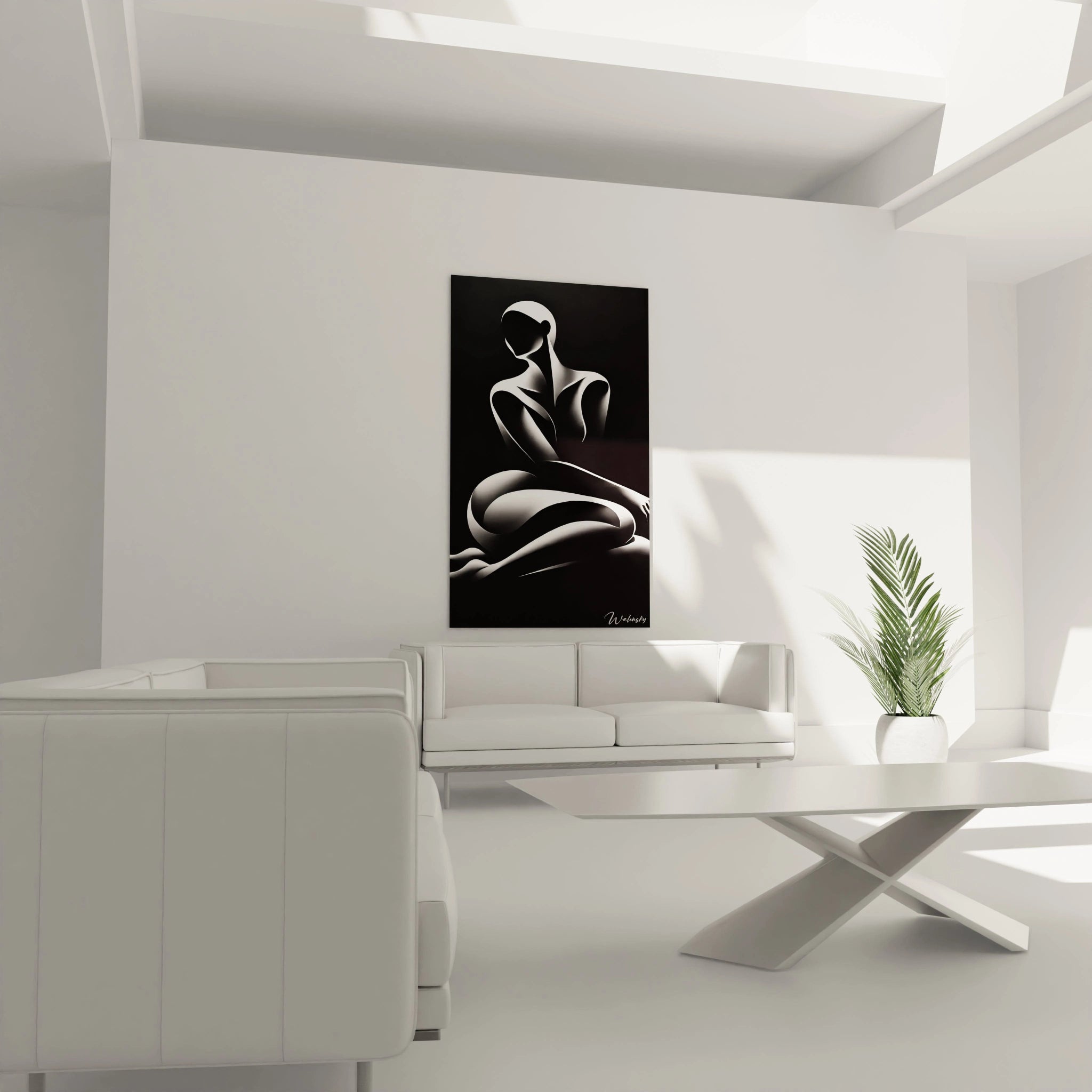 Tableau en verre acrylique noir et blanc de grande taille au-dessus d'un canapé - Décoration murale pour salon - Art contemporain et moderne - Collection géante d'œuvres d'art - Idée déco pour salon élégant.