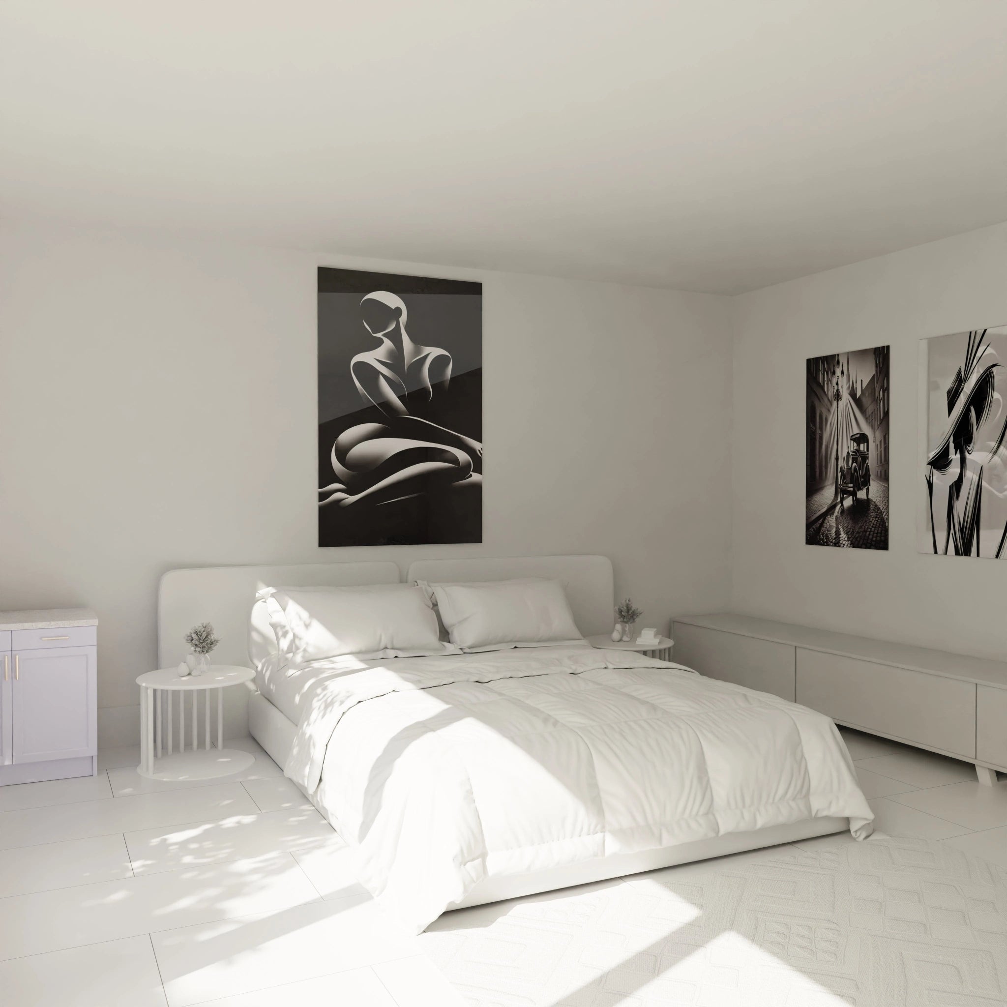 Grand tableau en verre acrylique noir et blanc au-dessus d'un lit - Décoration murale pour chambre - Œuvre d'art moderne et élégante - Art contemporain pour chambre à coucher - Collection géante en verre acrylique.