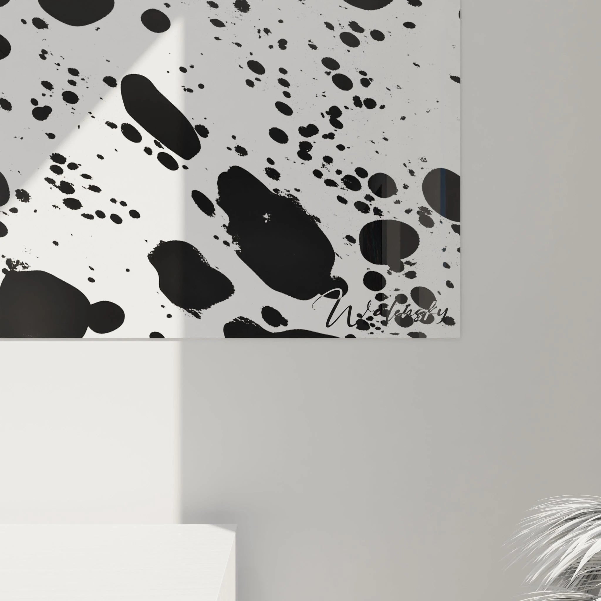 Tableau tacheté noir et blanc de Walensky avec des motifs dynamiques pour la décoration moderne