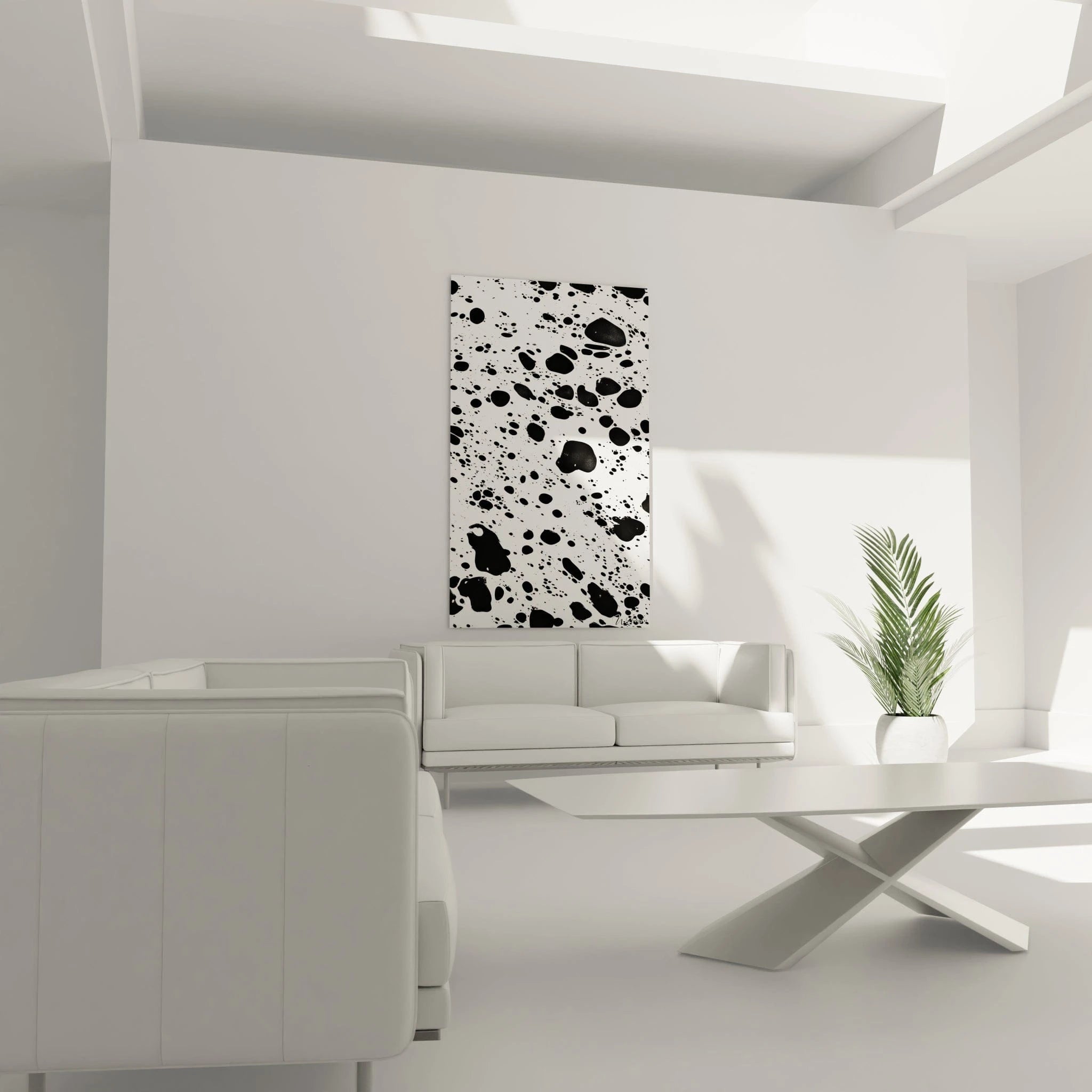 Tableau tacheté noir et blanc Walensky, parfait pour embellir un salon moderne