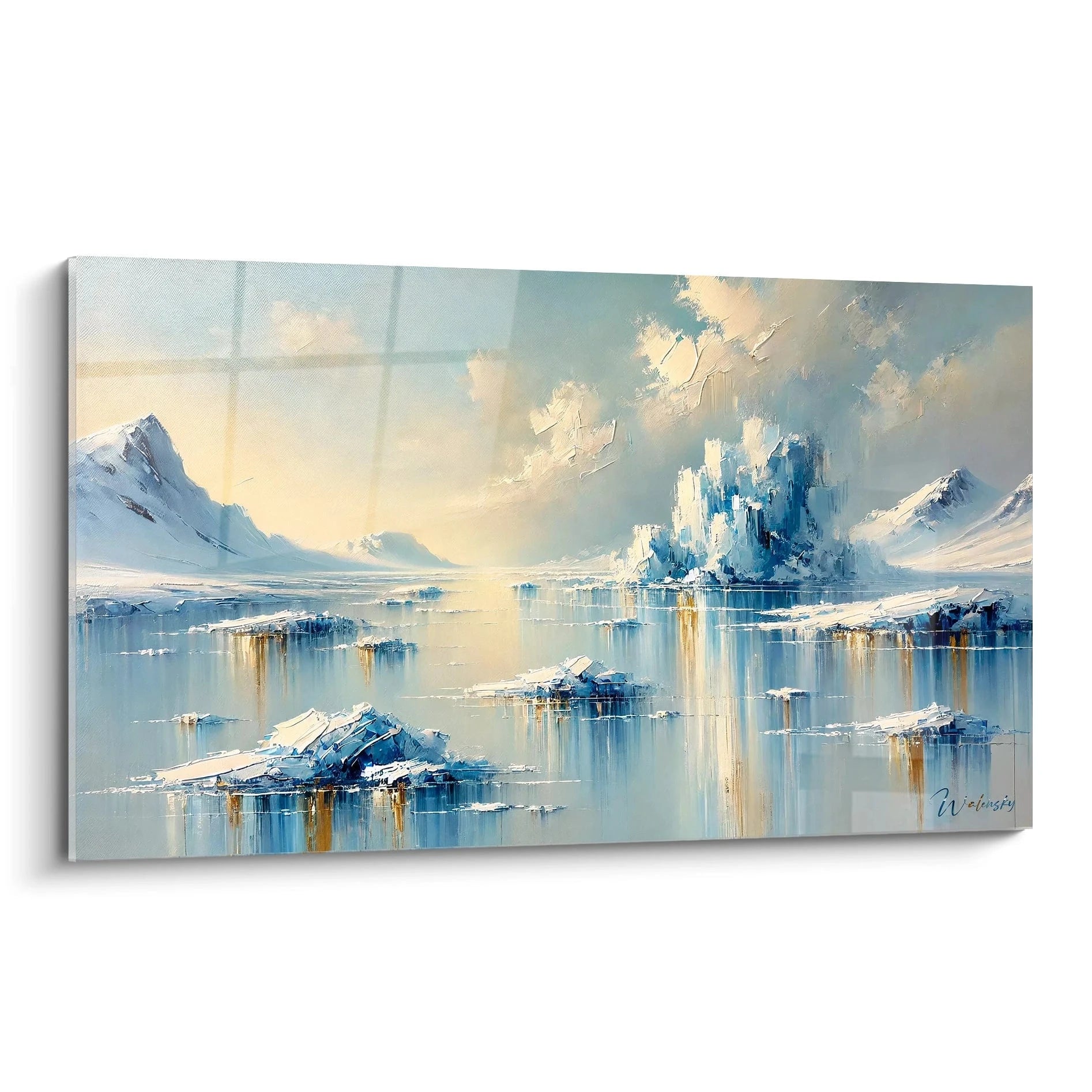 Ce tableau hiver vous transporte dans un paysage polaire majestueux, où la pureté et la sérénité se mêlent. Admirez chaque détail qui révèle la beauté de l'hiver.