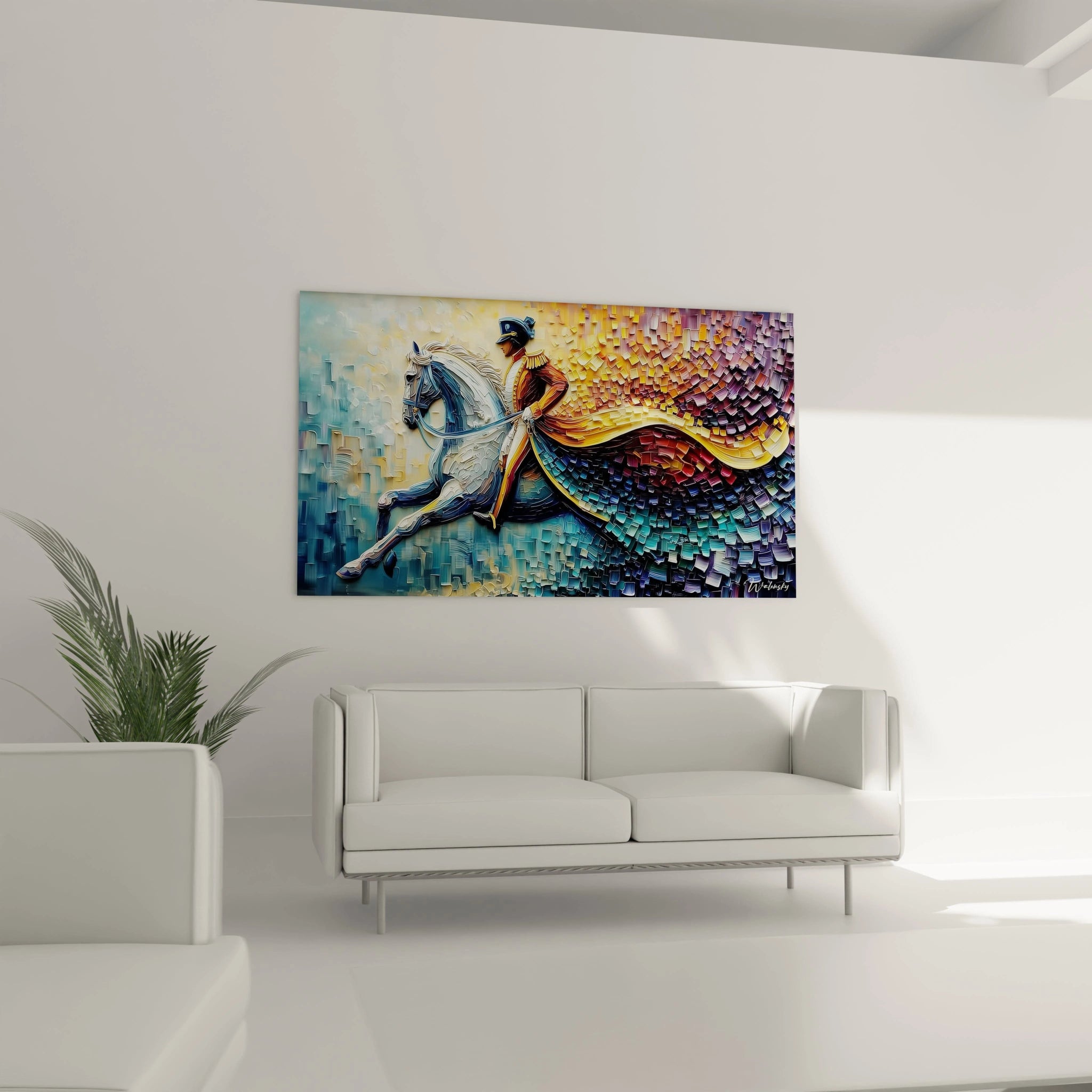 tableau mural Napoléon Walensky peinture moderne cheval en mouvement couleurs vives pour salon