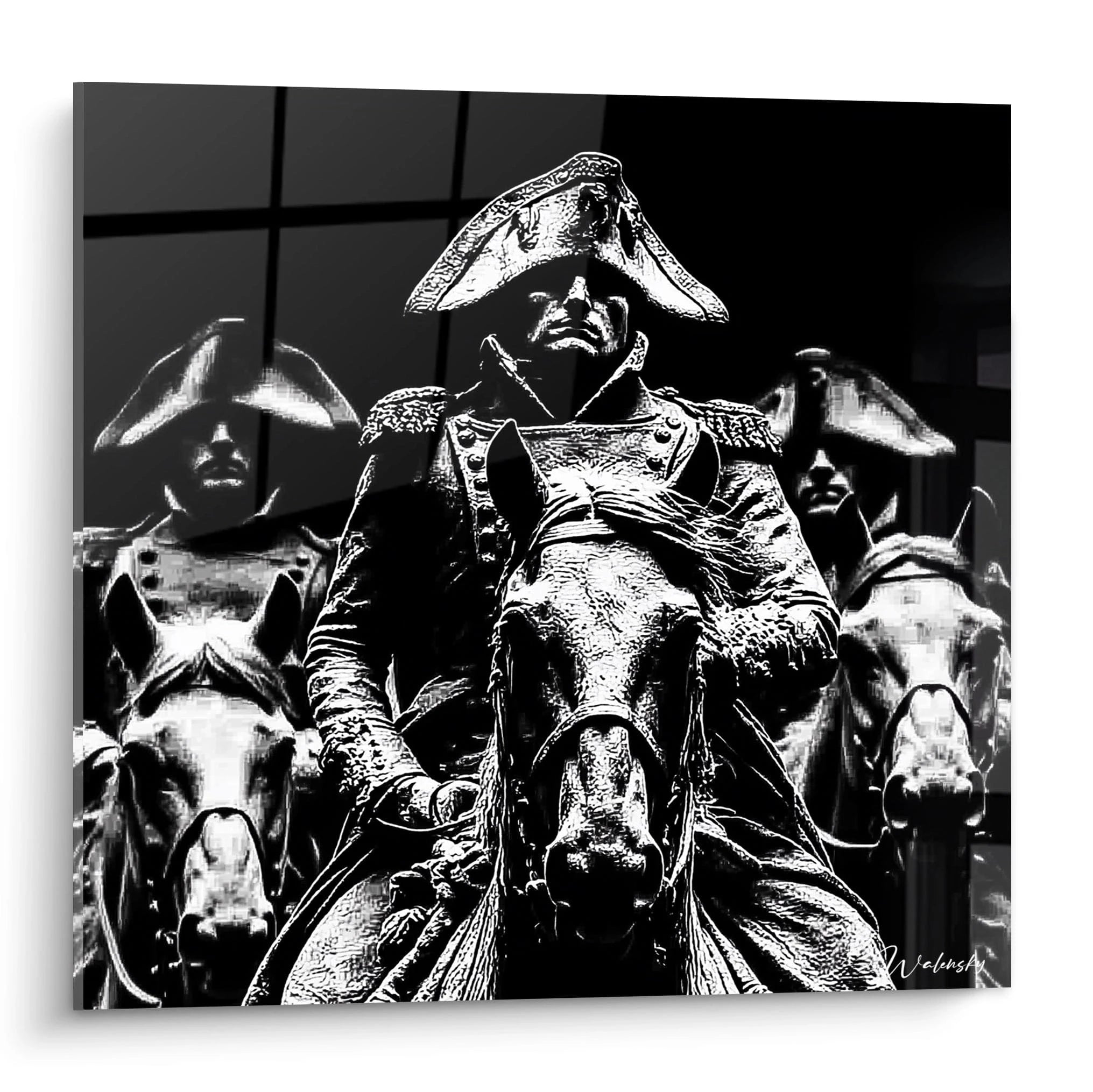 tableau Napoléon décoration murale Walensky noir et blanc Napoléon a cheval entouré de cavaliers