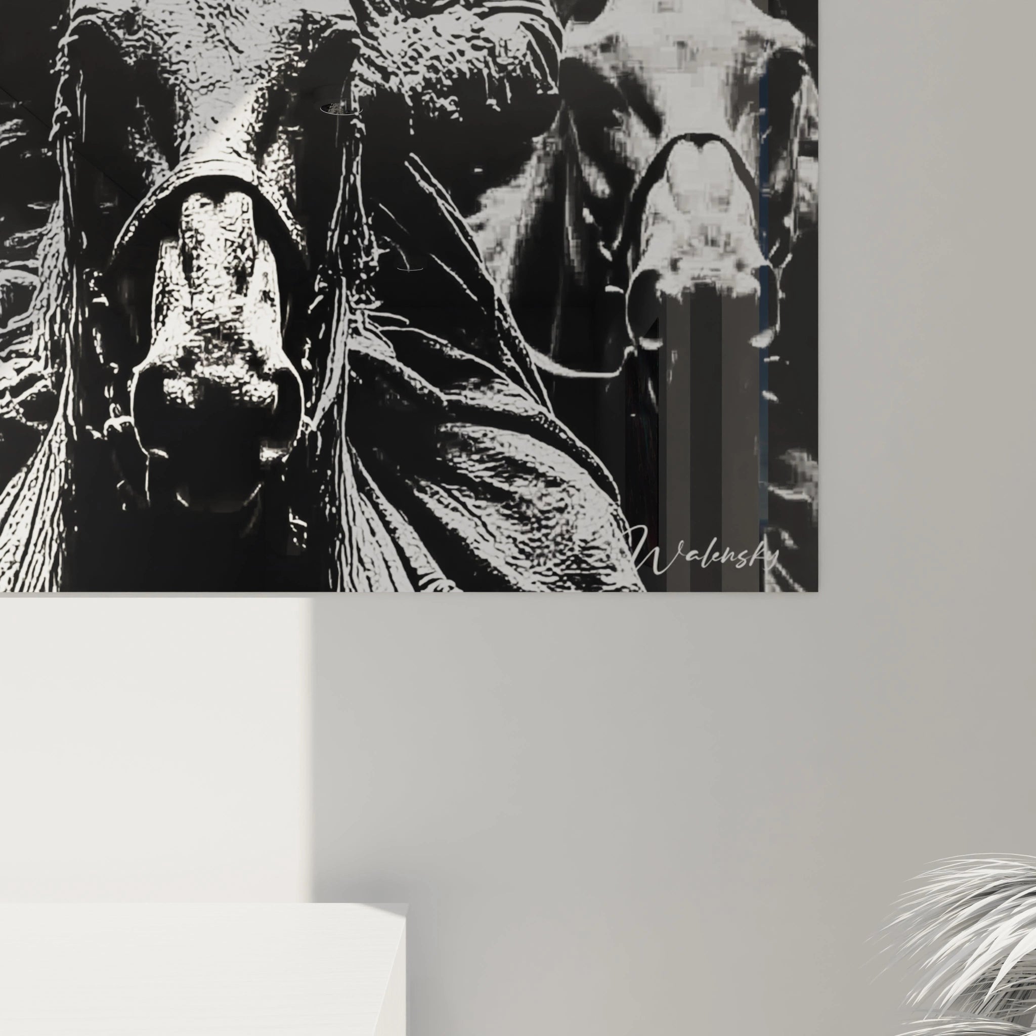 tableau Napoléon décoration murale Walensky motif chevaux noir et blanc gros plan pour salon contemporain