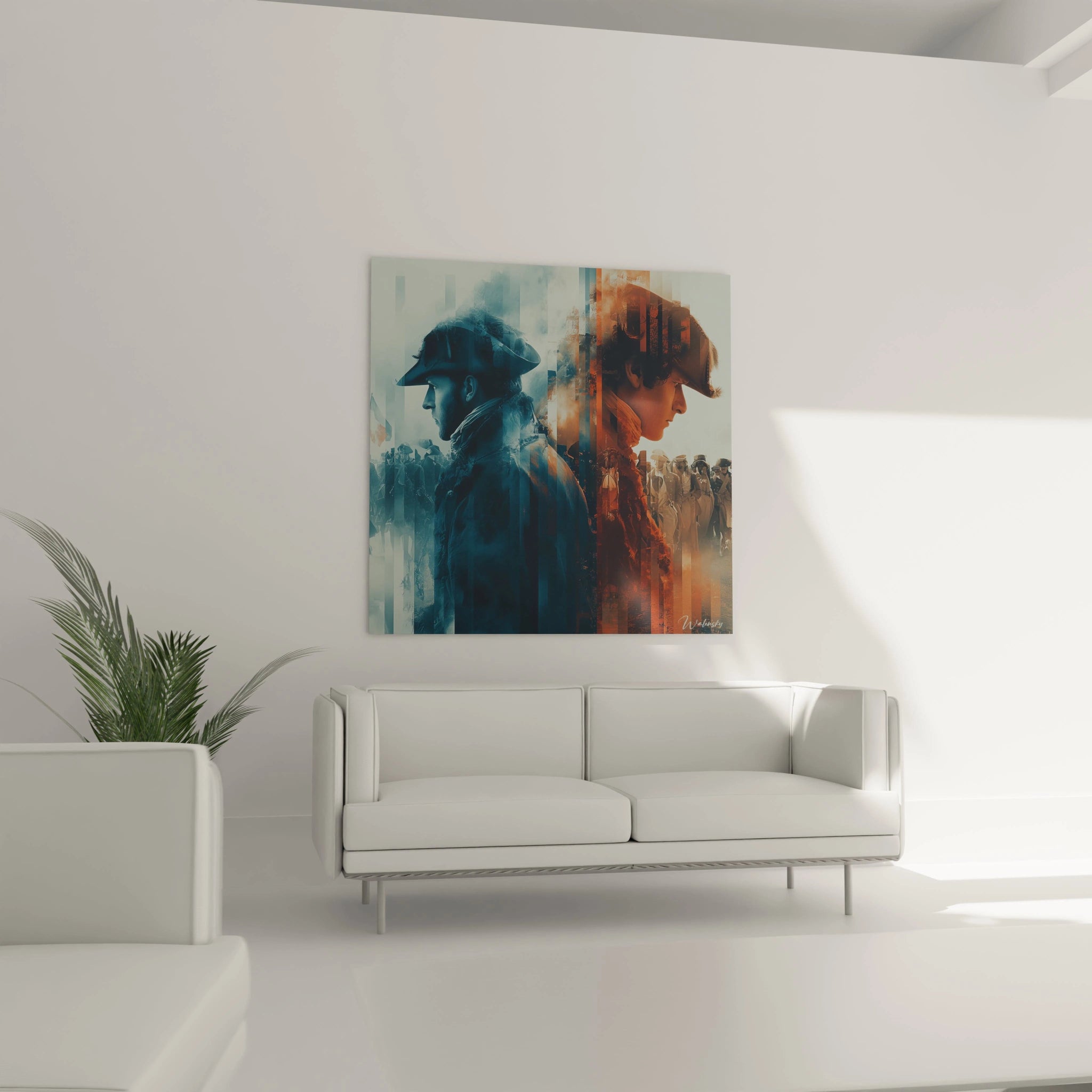 Tableau mural Walensky double profil stylise bleu et rouge sur fond de foule tableau Napoléon révolution française pour deco salon