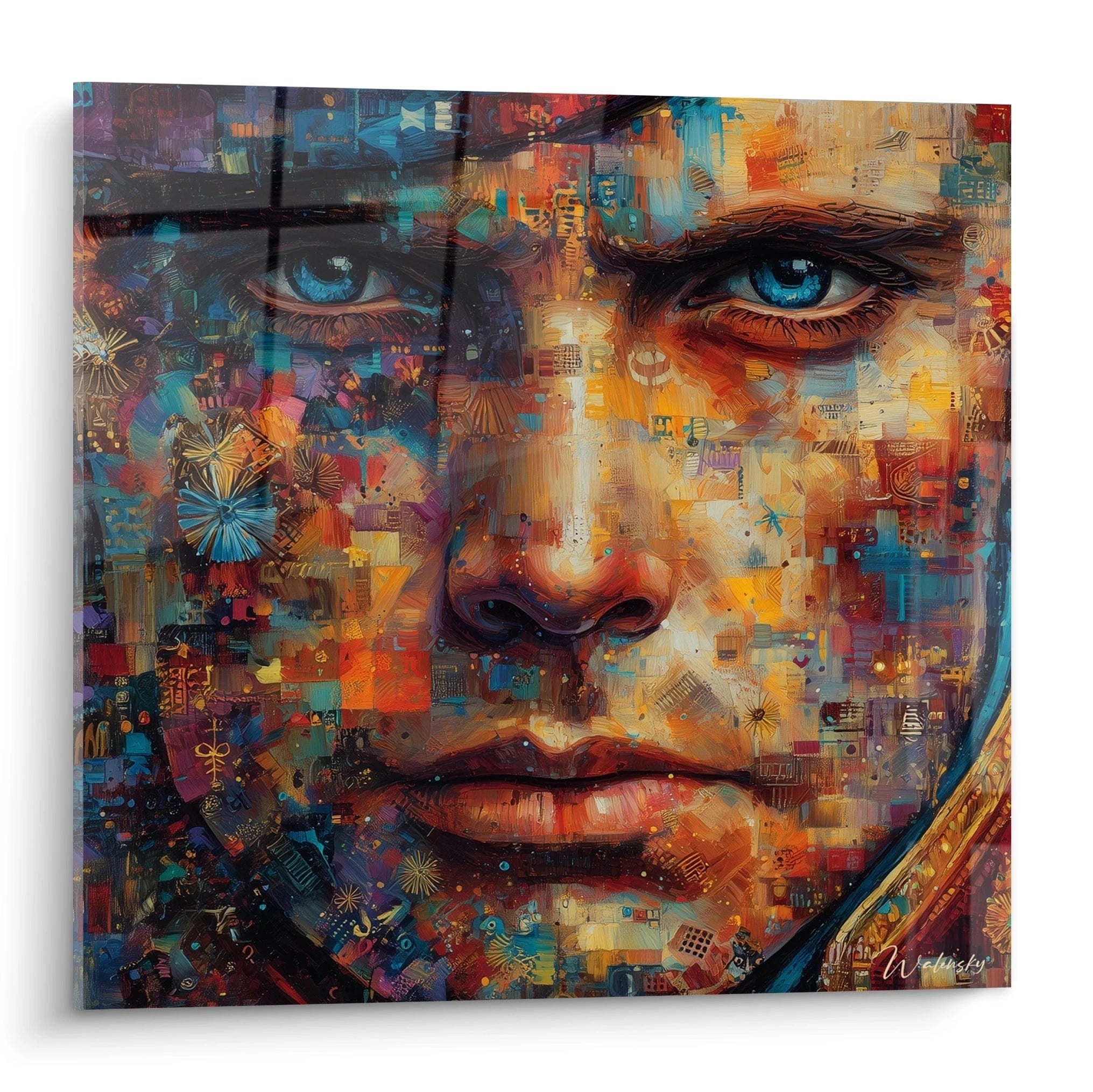 tableau napoléon conquérant Walensky tableau mural visage stylisé de Napoléon aux yeux bleus