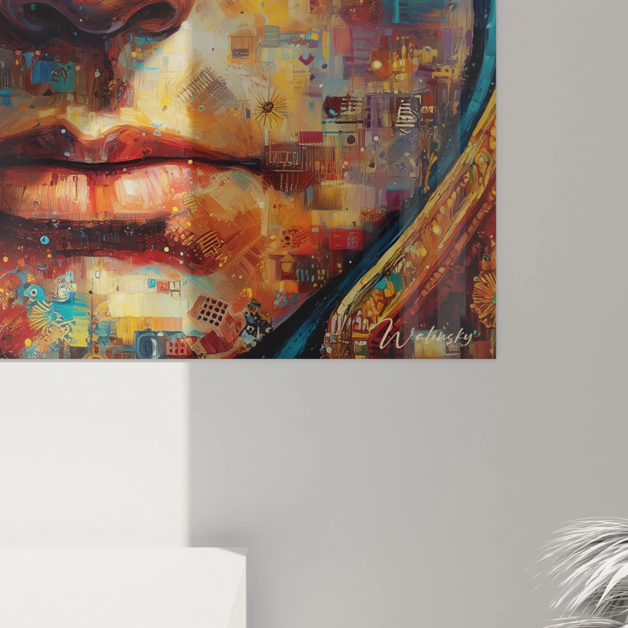 Tableau mural Walensky gros plan visage abstrait coloré avec lèvres mosaïque moderne tableau napoléon conquérant