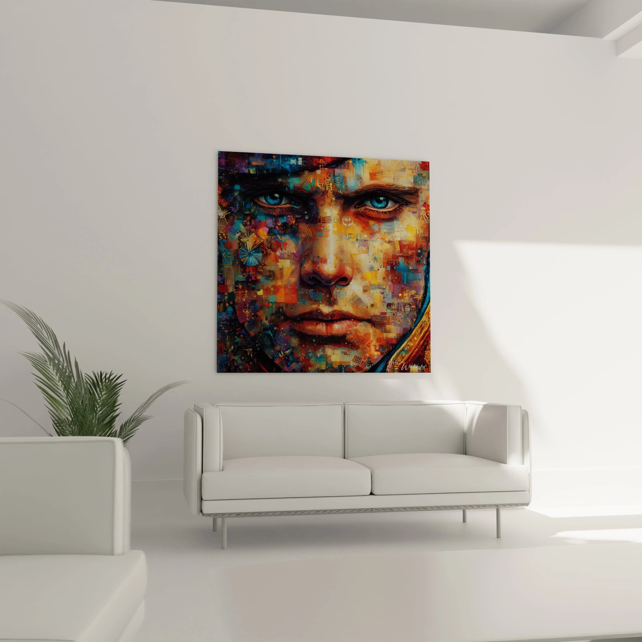 Tableau mural Walensky portrait coloré et abstrait de Napoléon suspendu au dessus d un canapé tableau napoléon conquérant