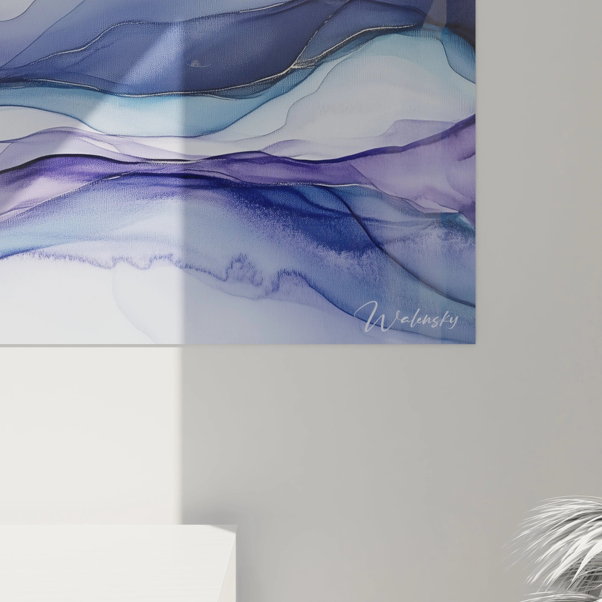 Tableau moderne abstrait de Walensky avec des nuances de bleu et de violet, design fluide et contemporain