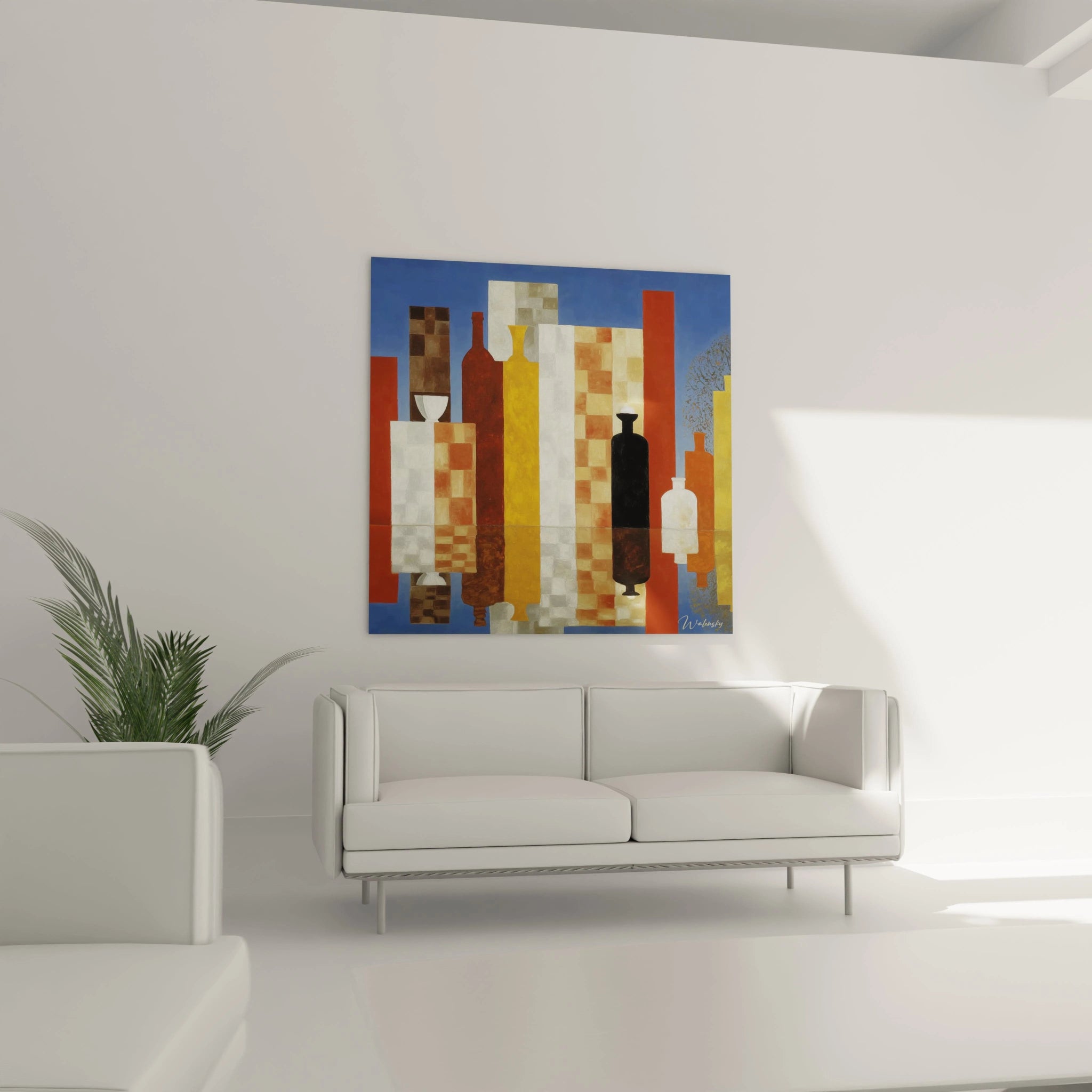 Walensky tableau mural moderne tableau cubiste nature morte aux formes geometriques et couleurs vives
